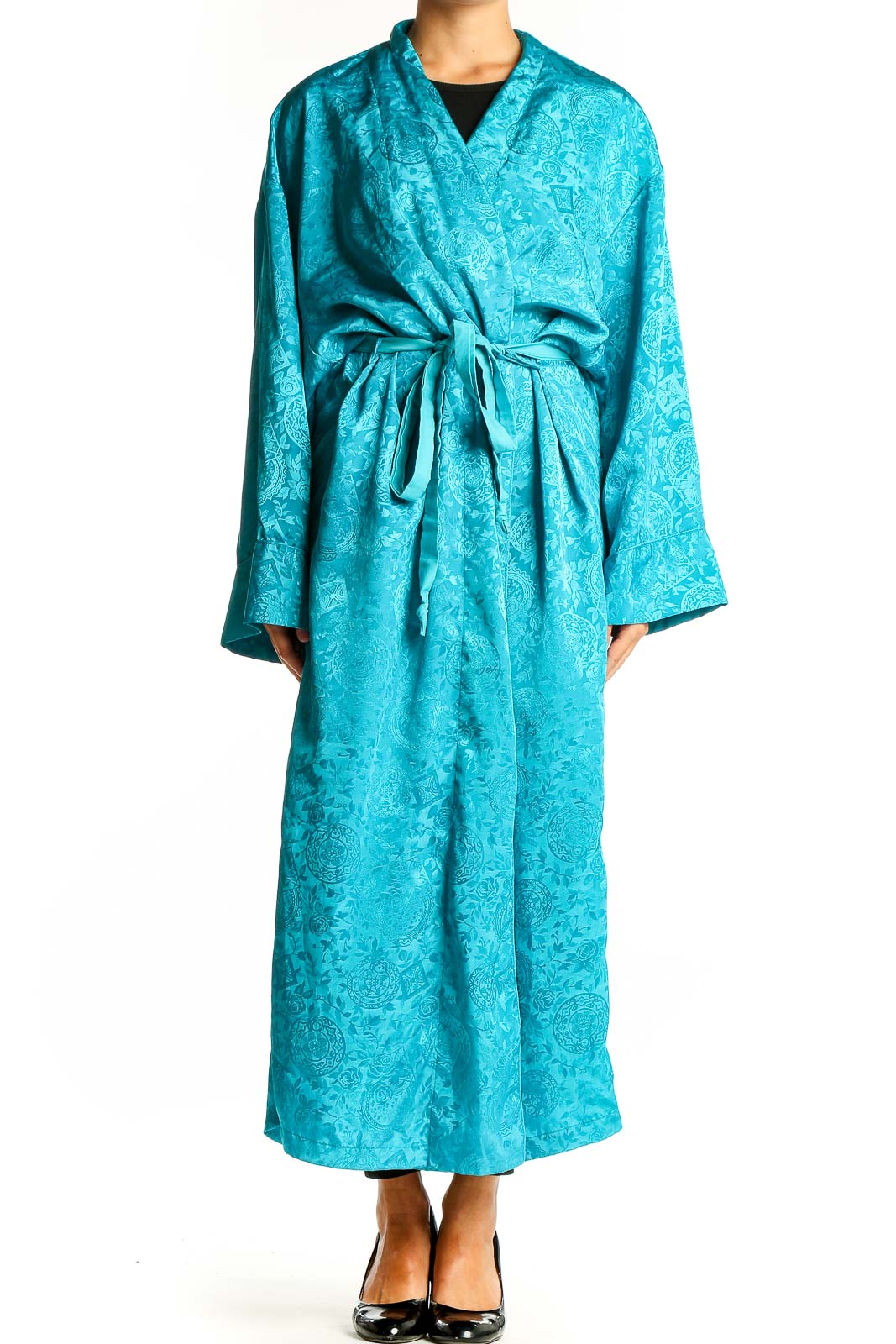Teal Floral Jacquard Robe Dress Front