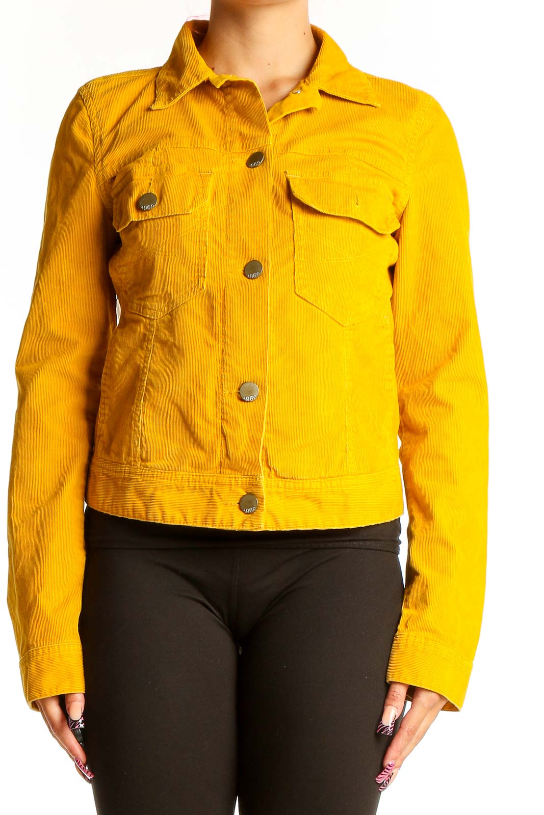 Yellow Cotton Blend Cropped Jacket Front