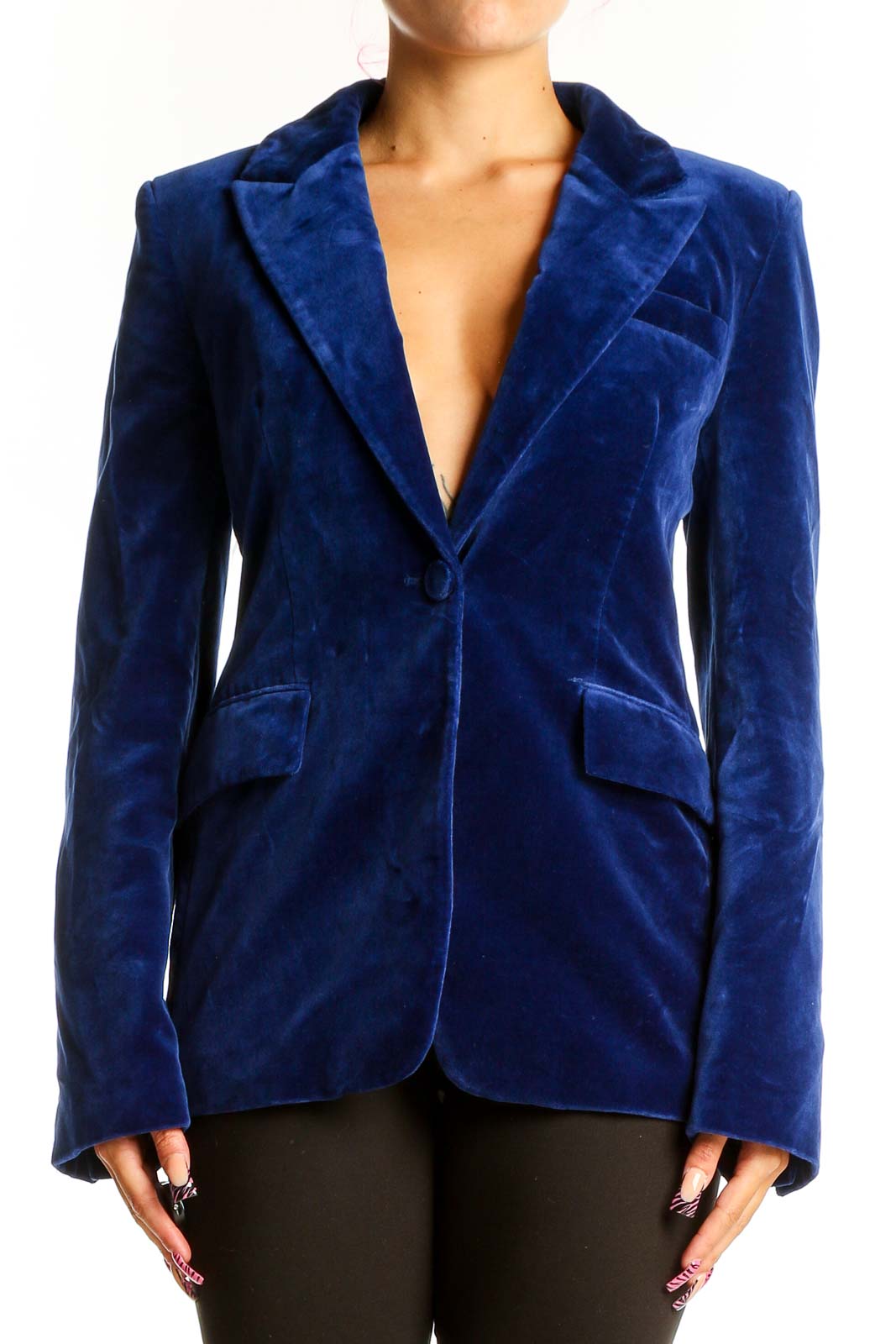 Royal Blue Velvet Blazer Front