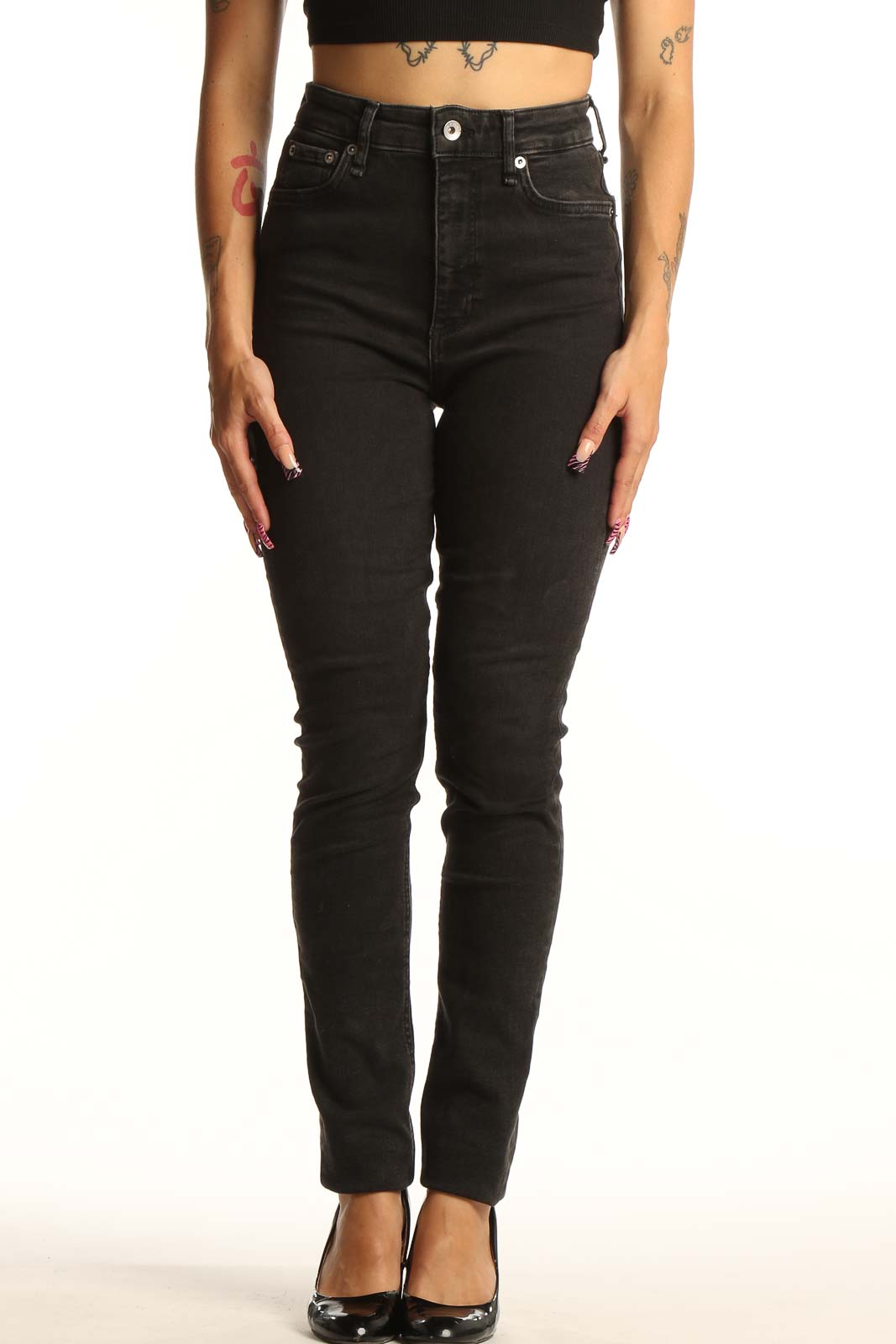 Black High-Waisted Skinny Jeans Front