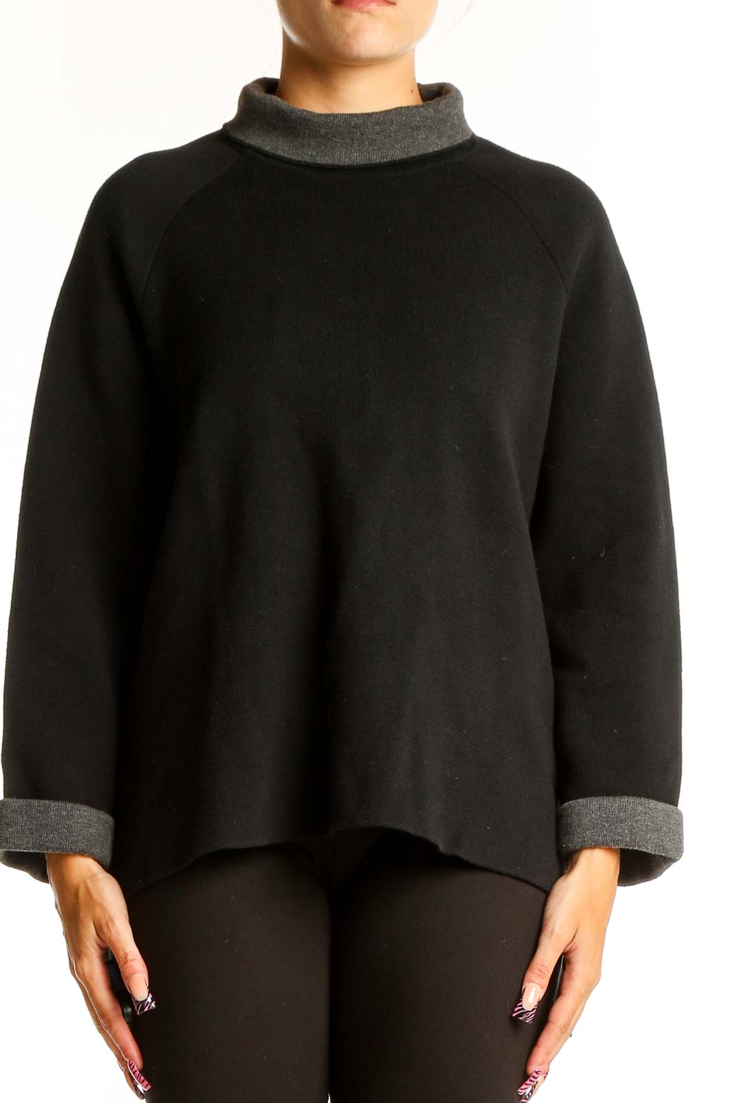 Black Cashmere Blend Turtleneck Sweater Front