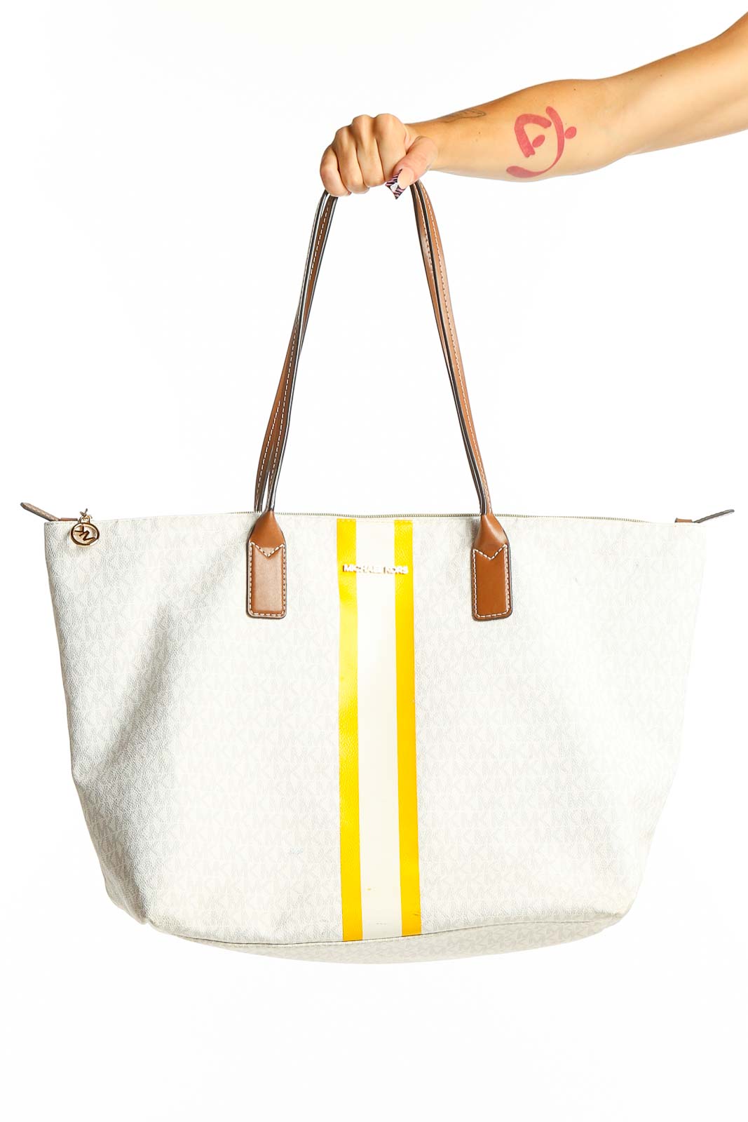 White and Yellow Striped Tote Bag Front