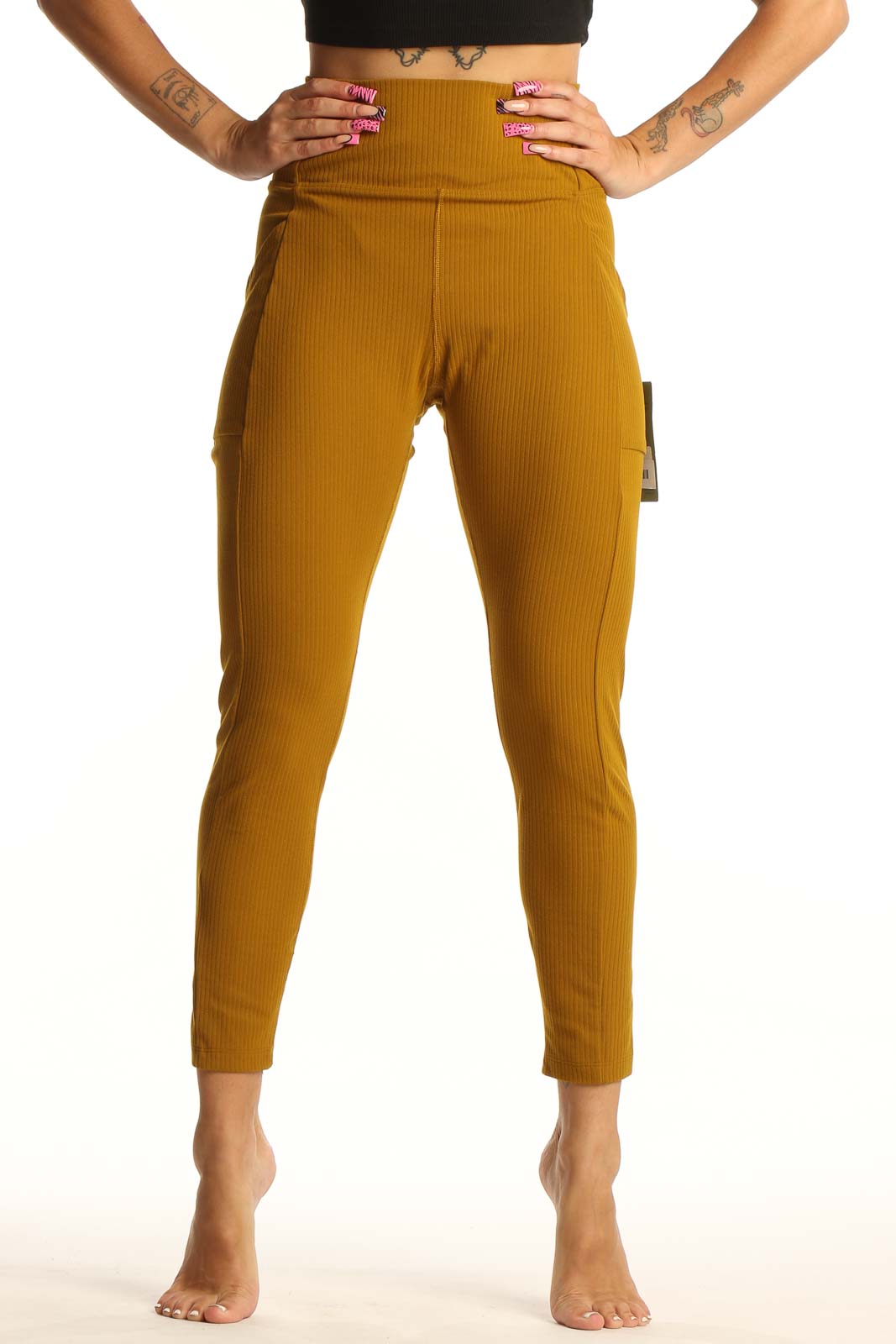 Mustard Ribbed High-Waist Activewear Leggings Front