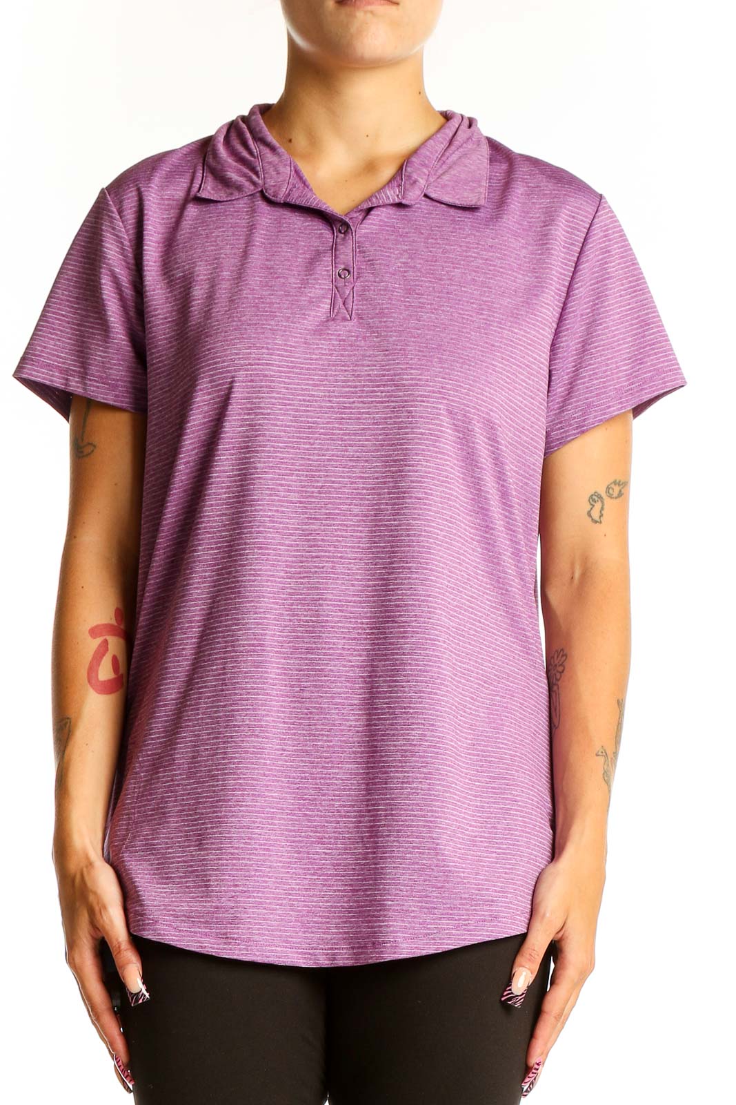Purple Striped Performance Polo Shirt Front