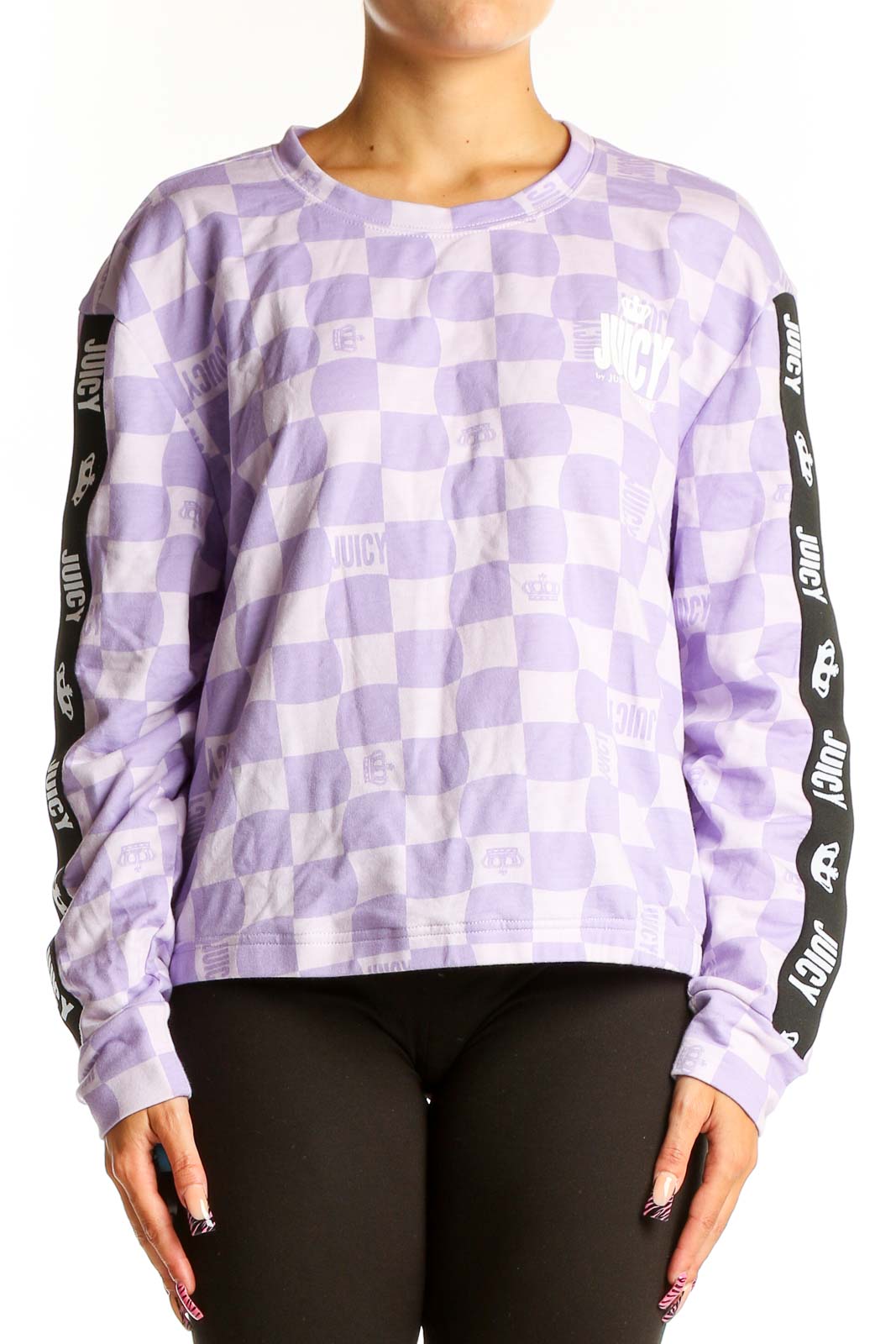 Purple Checkered Long Sleeve Top Front