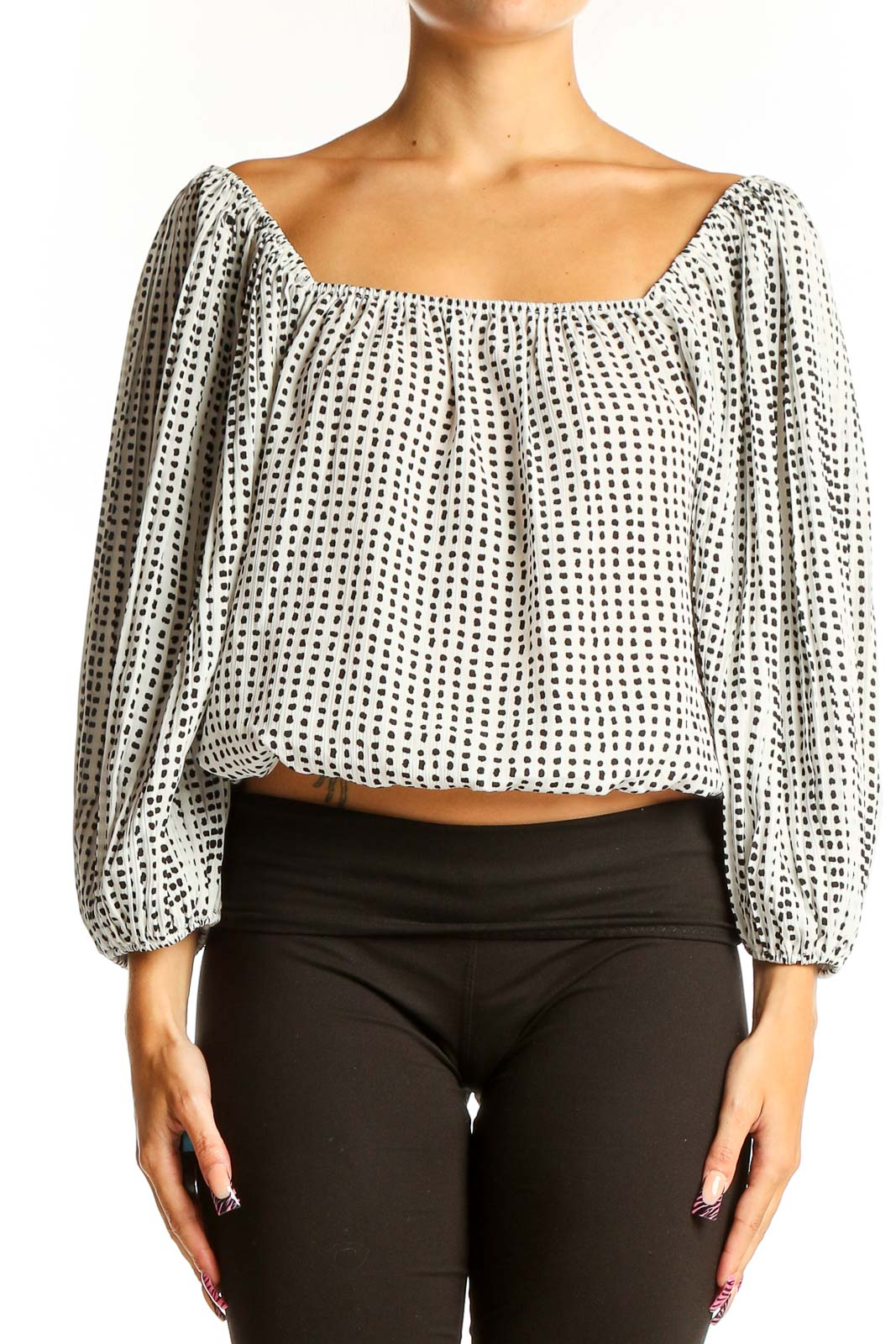 White Polka Dot Crop Top Front