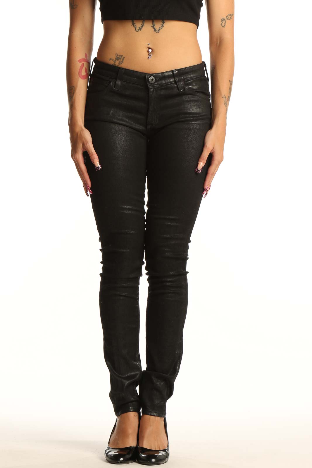 Black Coated Skinny Jeans Front
