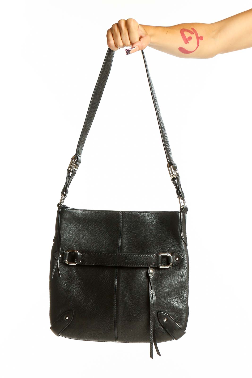 Black Leather Shoulder Bag Front