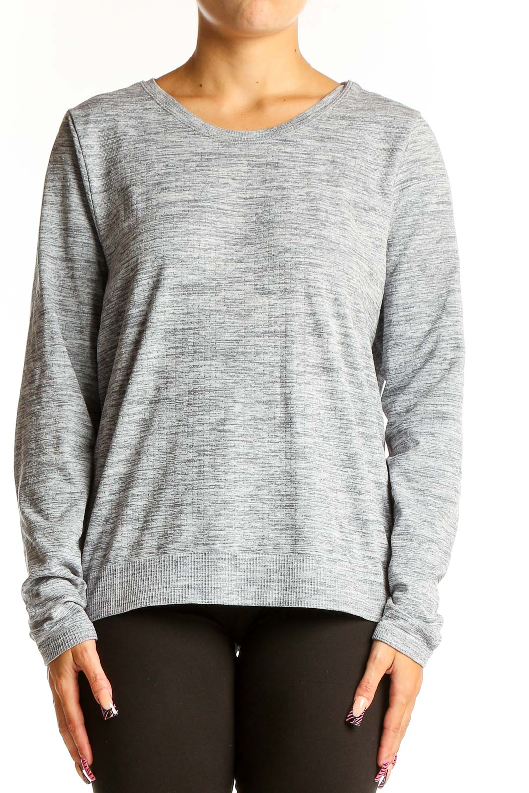 Gray Heathered Long Sleeve Athletic Top Front