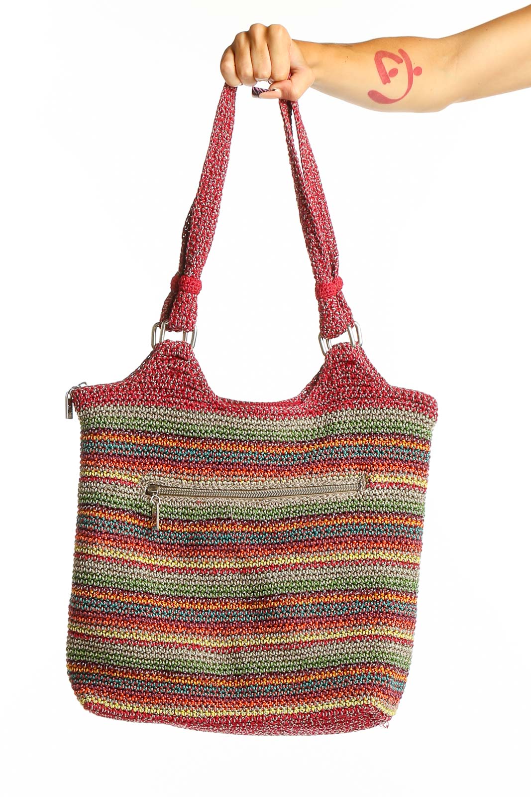 Multicolor Striped Crochet Shoulder Bag Front