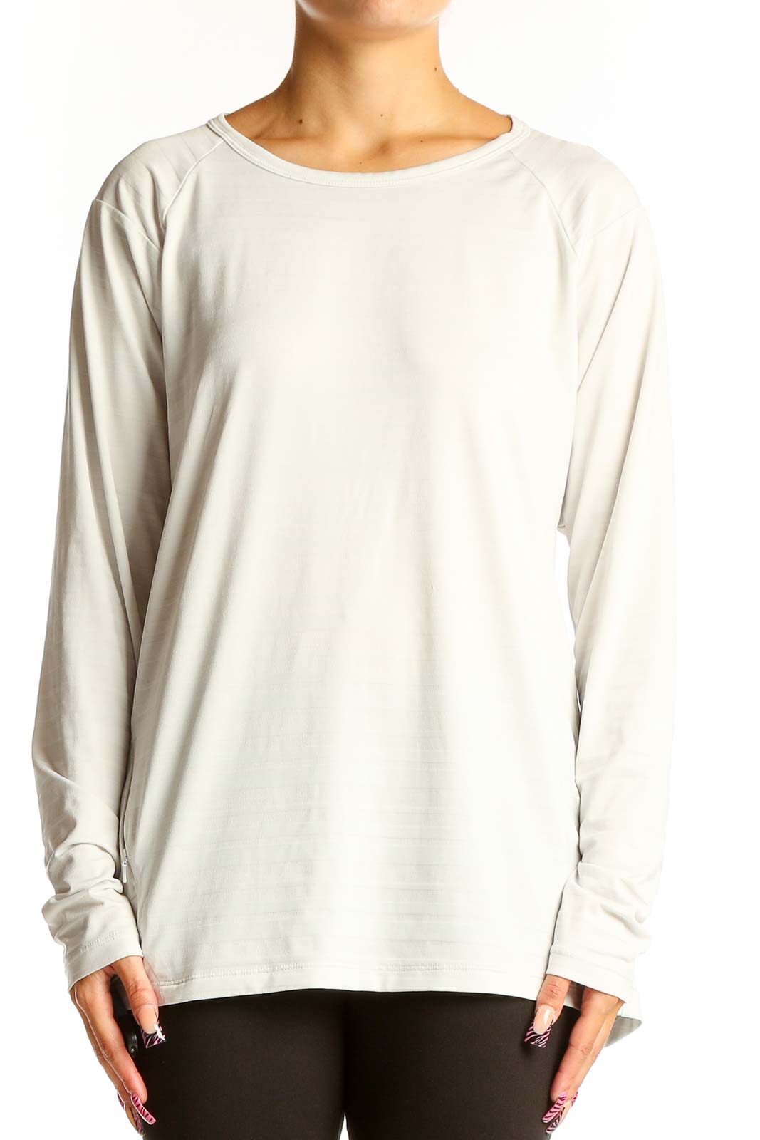 White Long Sleeve Performance Top Front