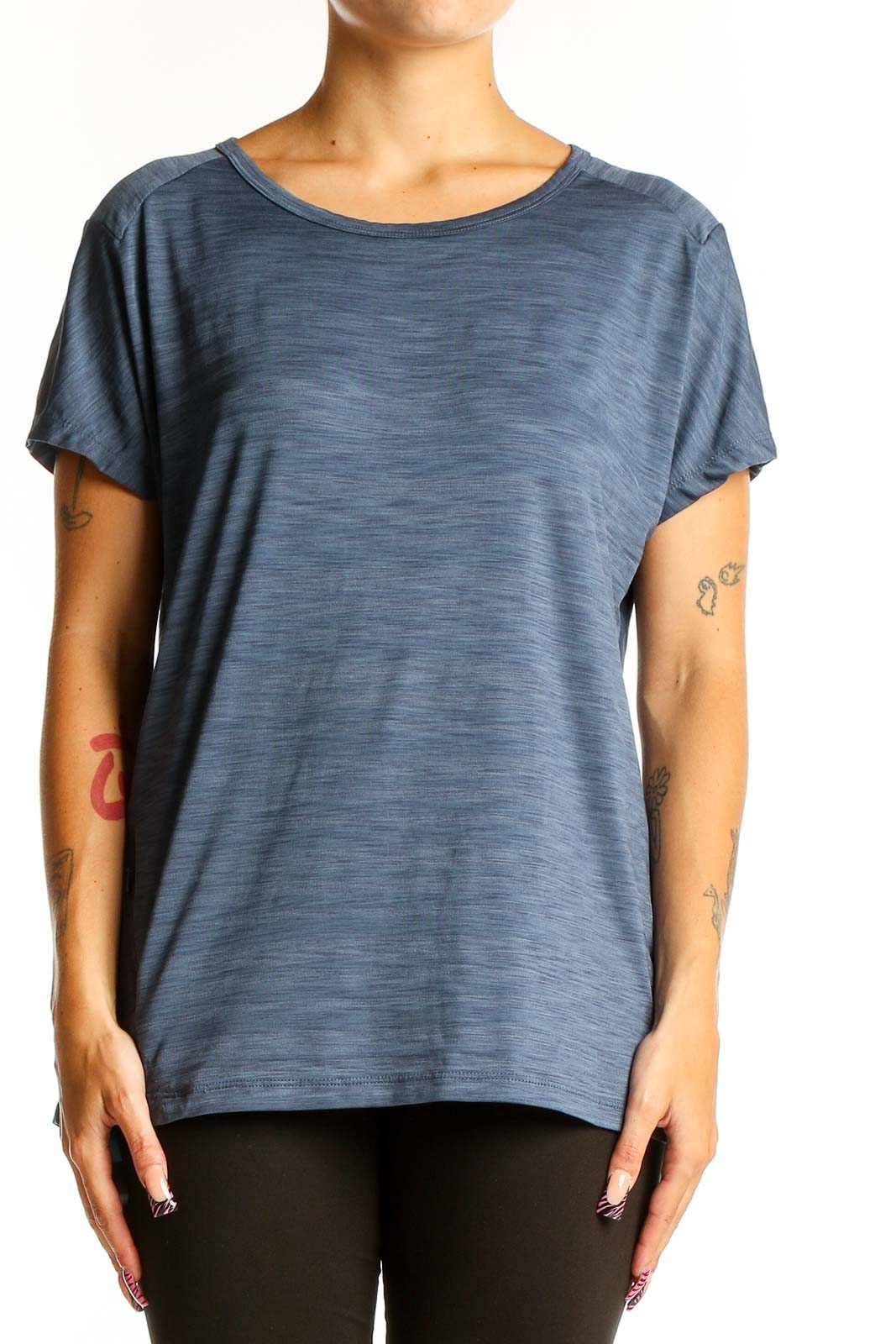 Blue Heathered Performance T-Shirt Front