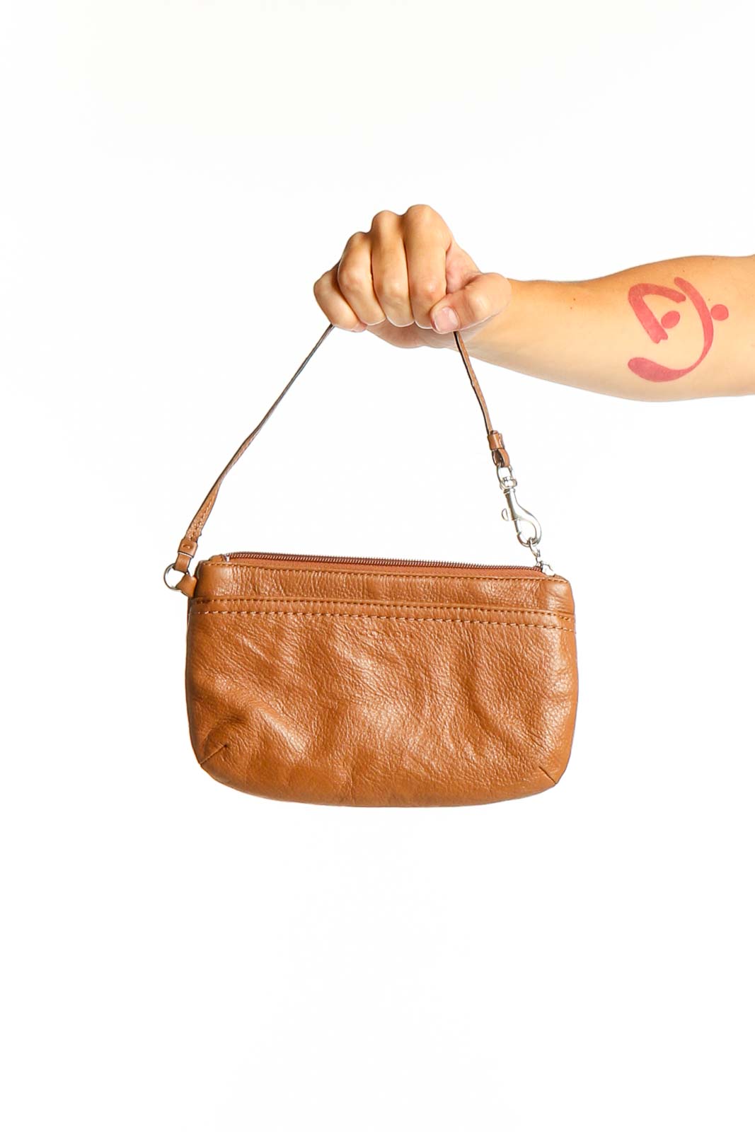Tan Leather Wristlet Clutch Front