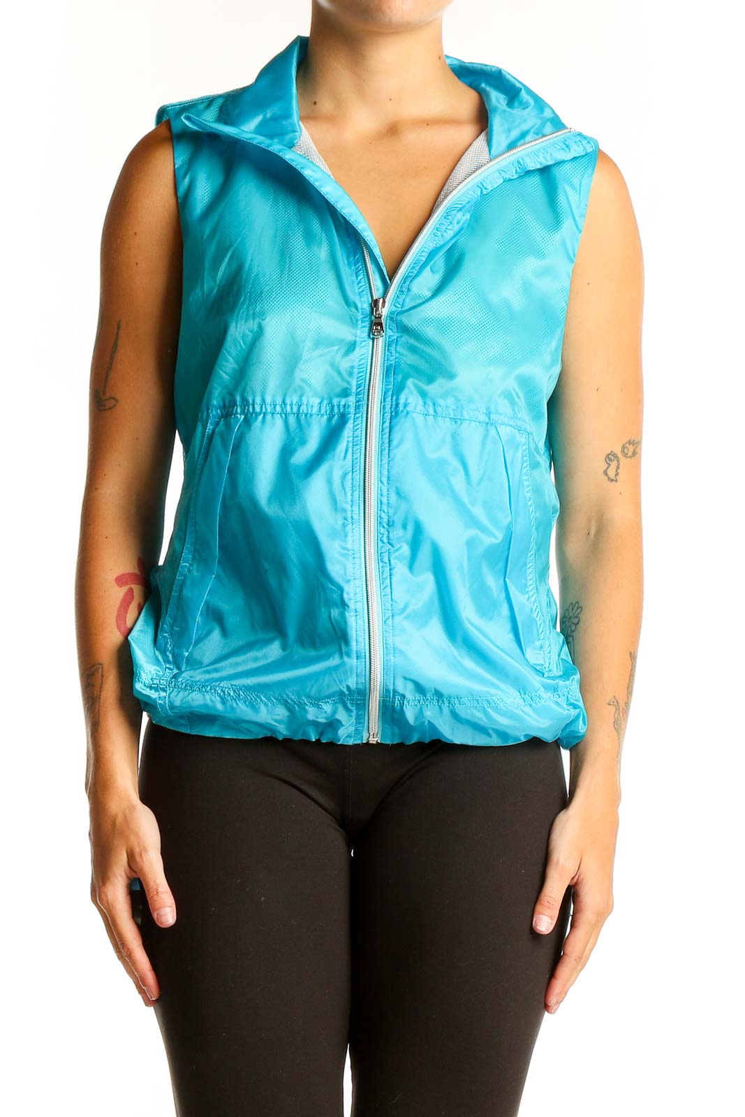 Turquoise Sleeveless Zip-Up Golf Vest Front