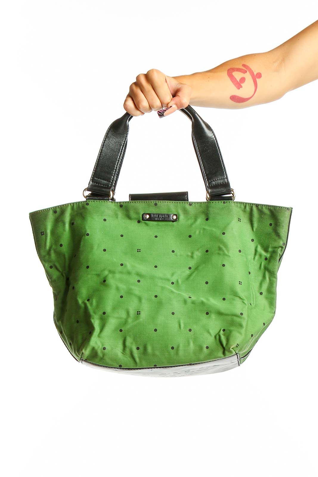 Green Polka Dot Leather Satchel Front