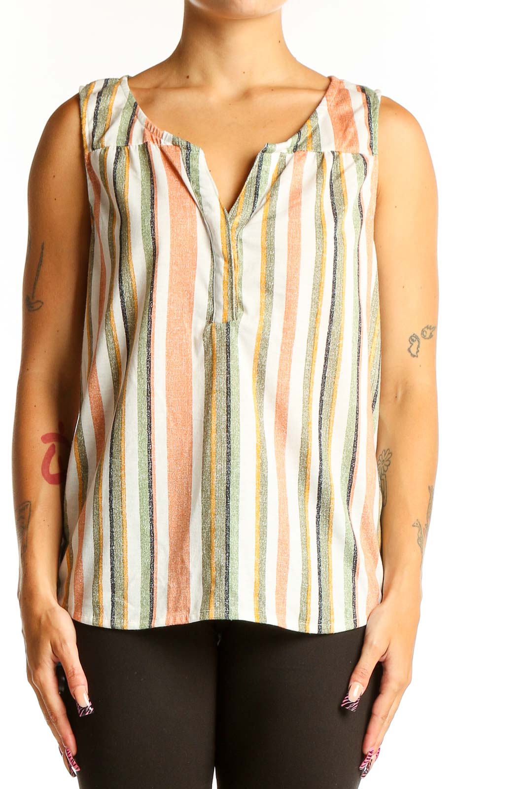 Multicolor Striped Sleeveless Blouse Front