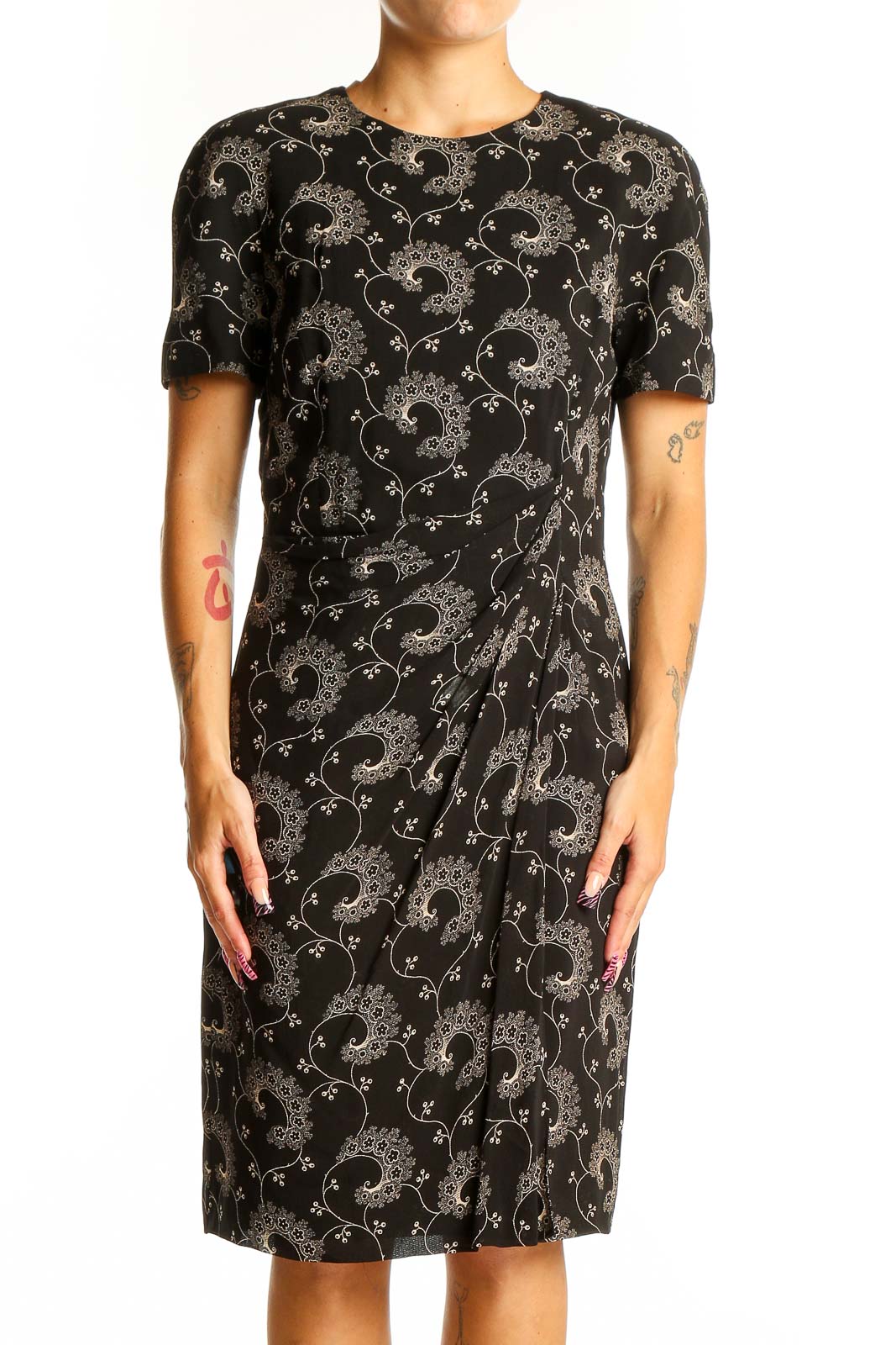 Black Floral Embroidered Sheath Dress Front