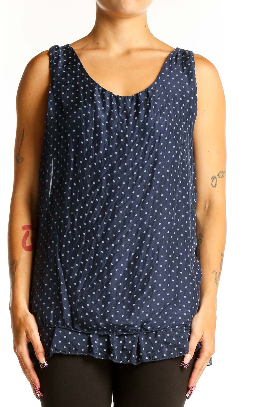 Navy Polka Dot Sleeveless Blouse Front