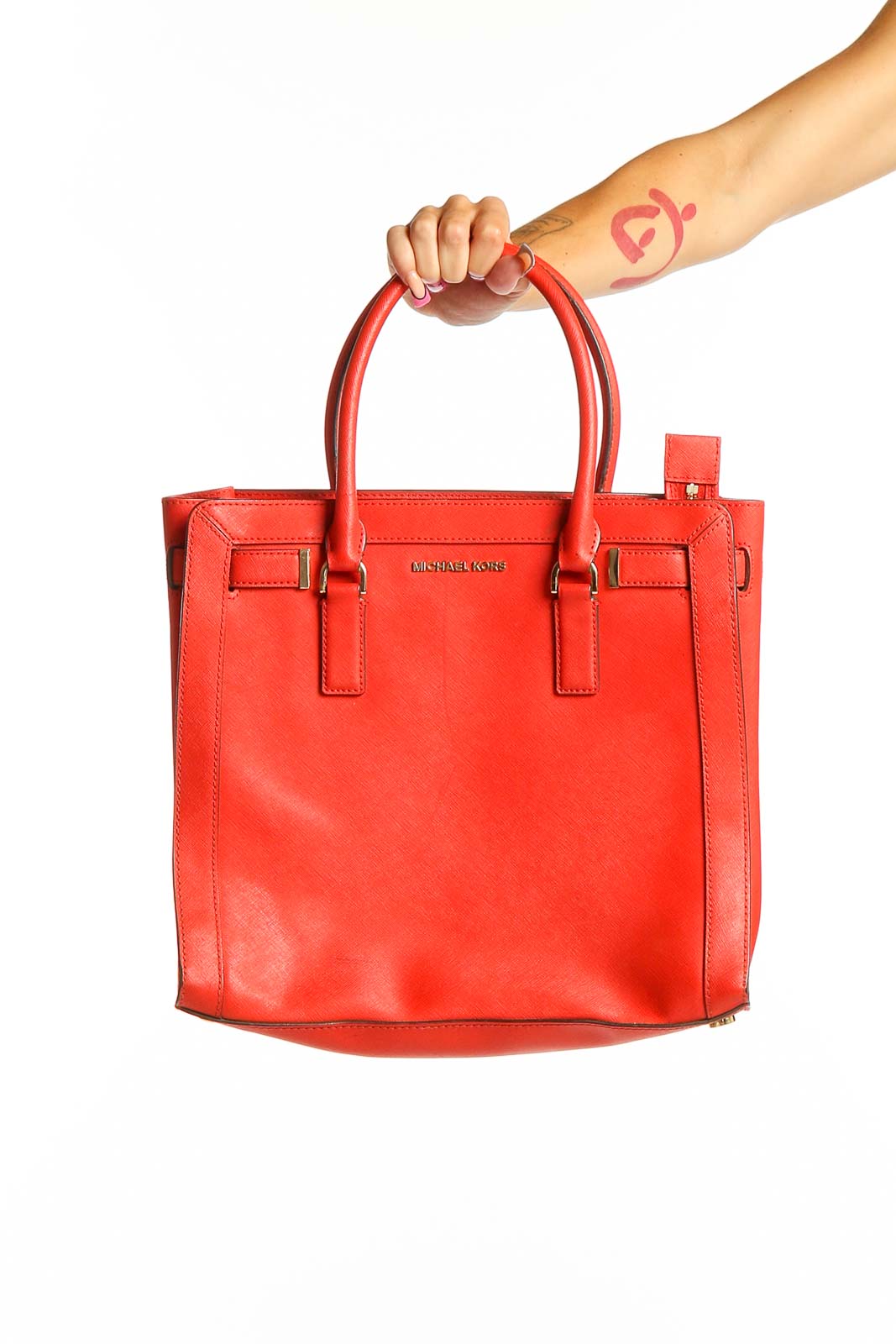 Red Leather Tote Bag Front