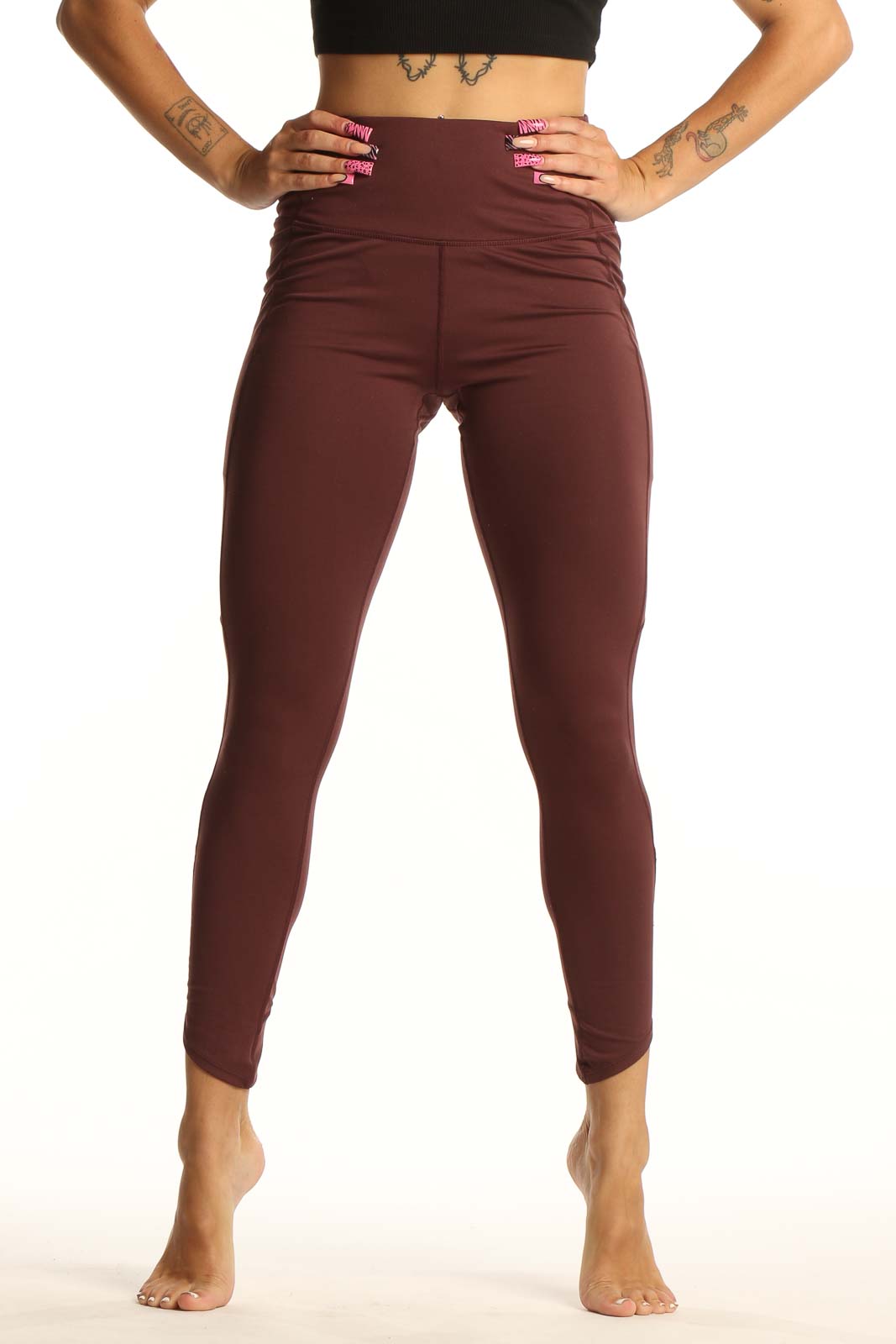 Burgundy High-Waisted Activewear Leggings Front