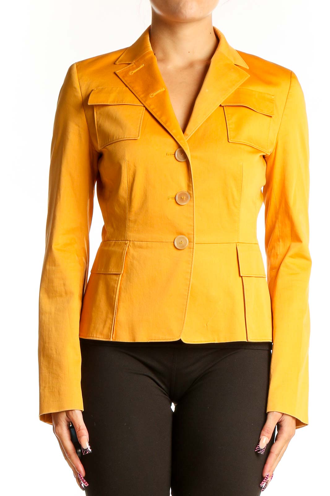 Yellow Cotton Tailored Blazer Jacket Front