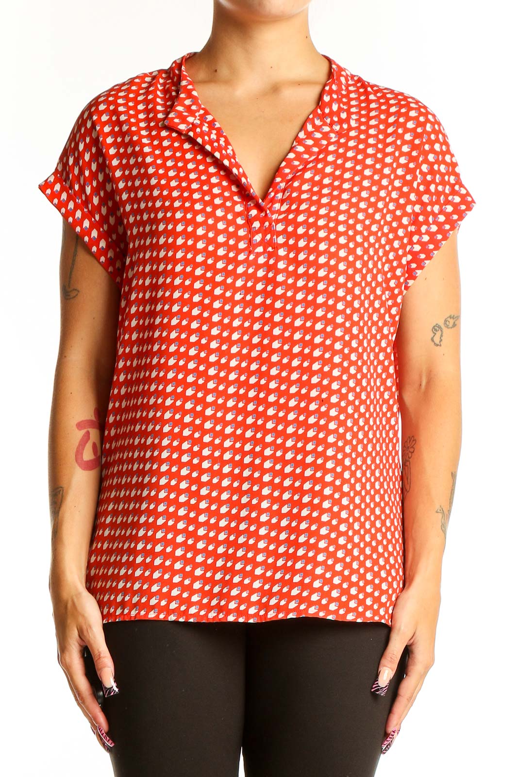 Red Polka Dot Short Sleeve Blouse Front