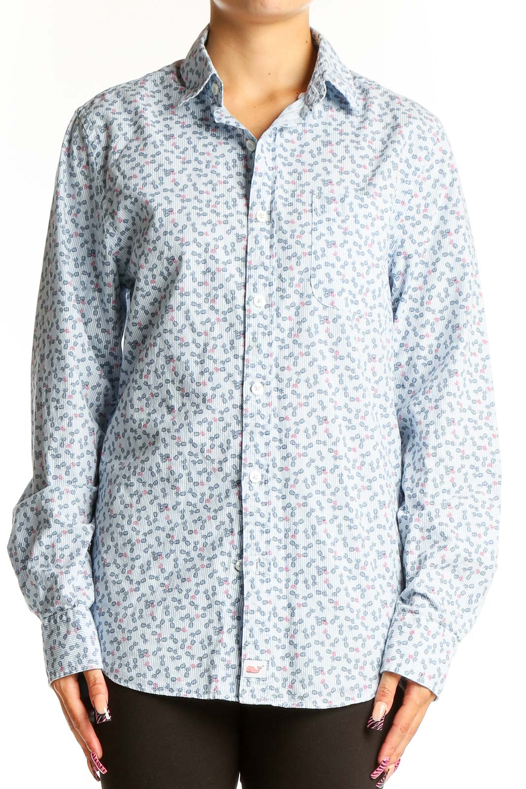 Light Blue Floral Print Cotton Shirt Front