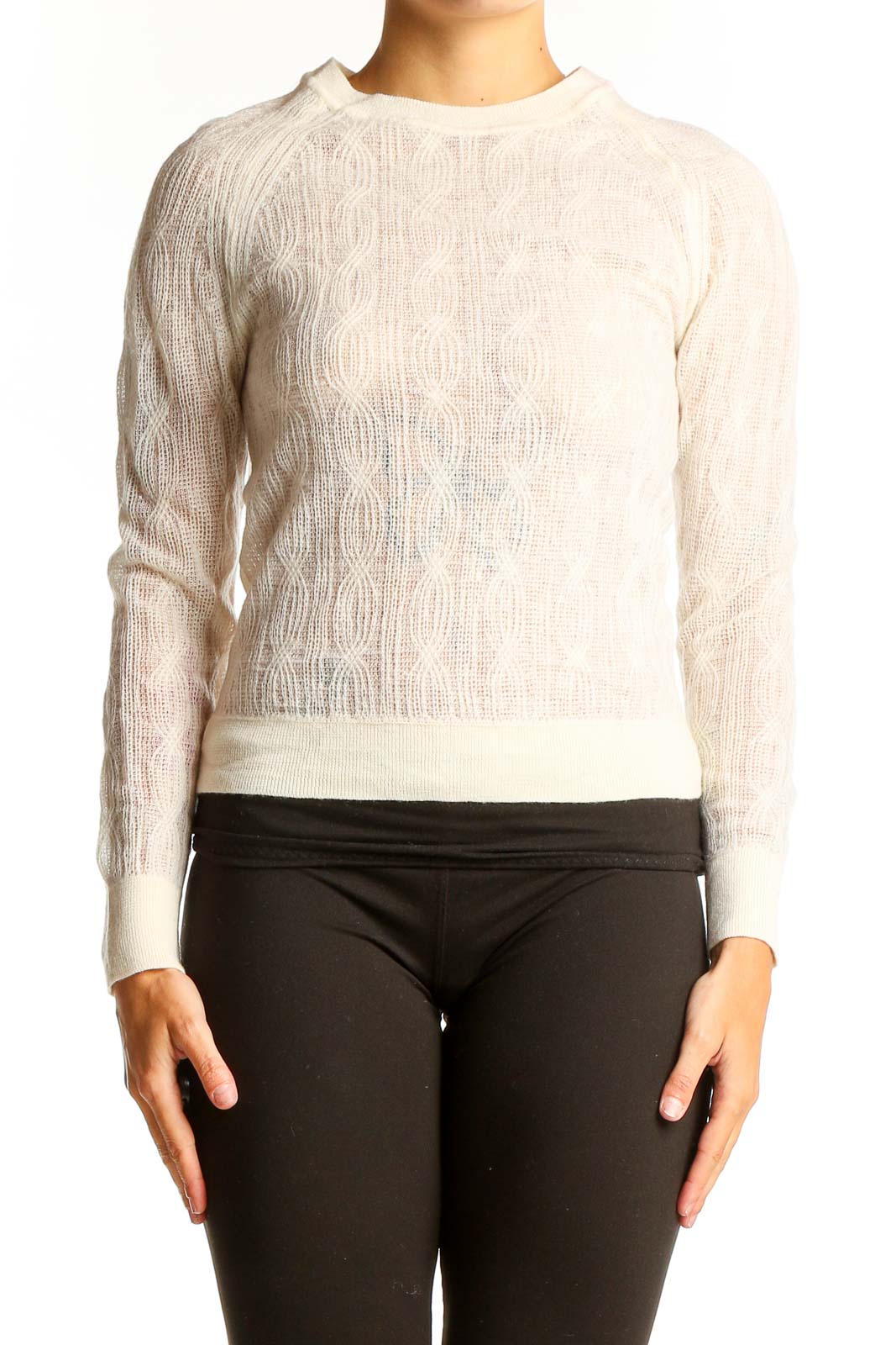 Cream Merino Wool Cable Knit Sweater Front