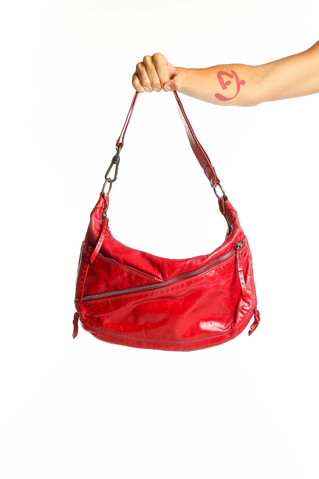 Red Leather Hobo Clutch Front