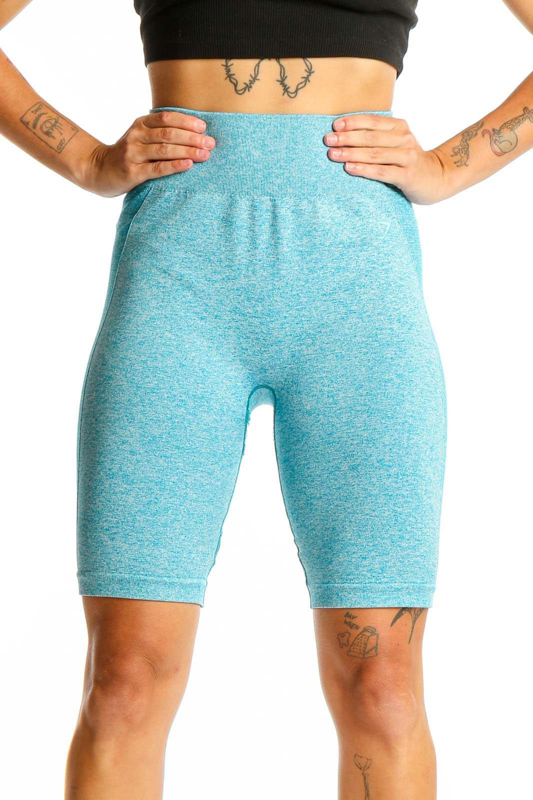 Teal High-Waisted Compression Biker Shorts Front