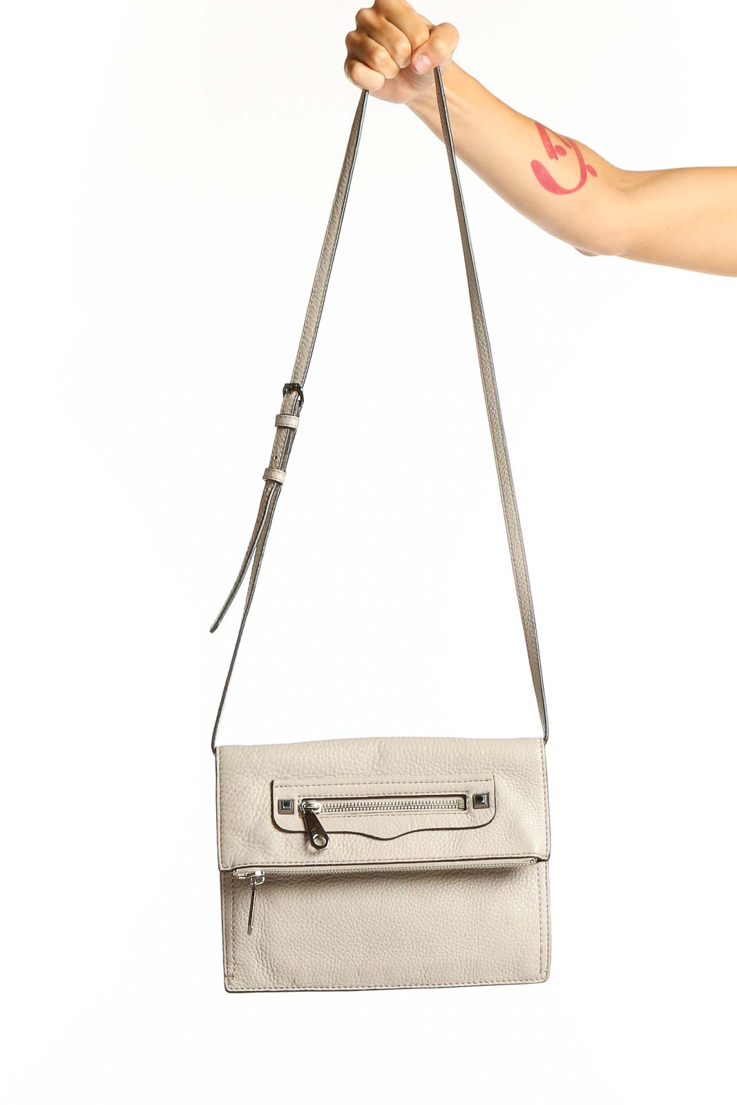 Beige Leather Crossbody Bag Front