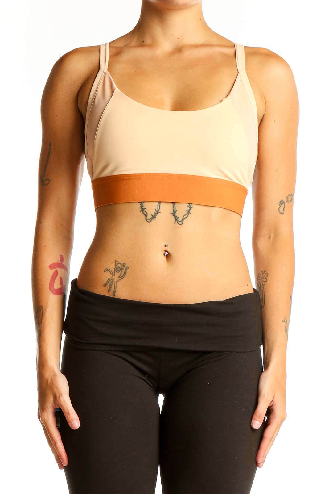 Beige and Orange Adidas Sports Bra Front