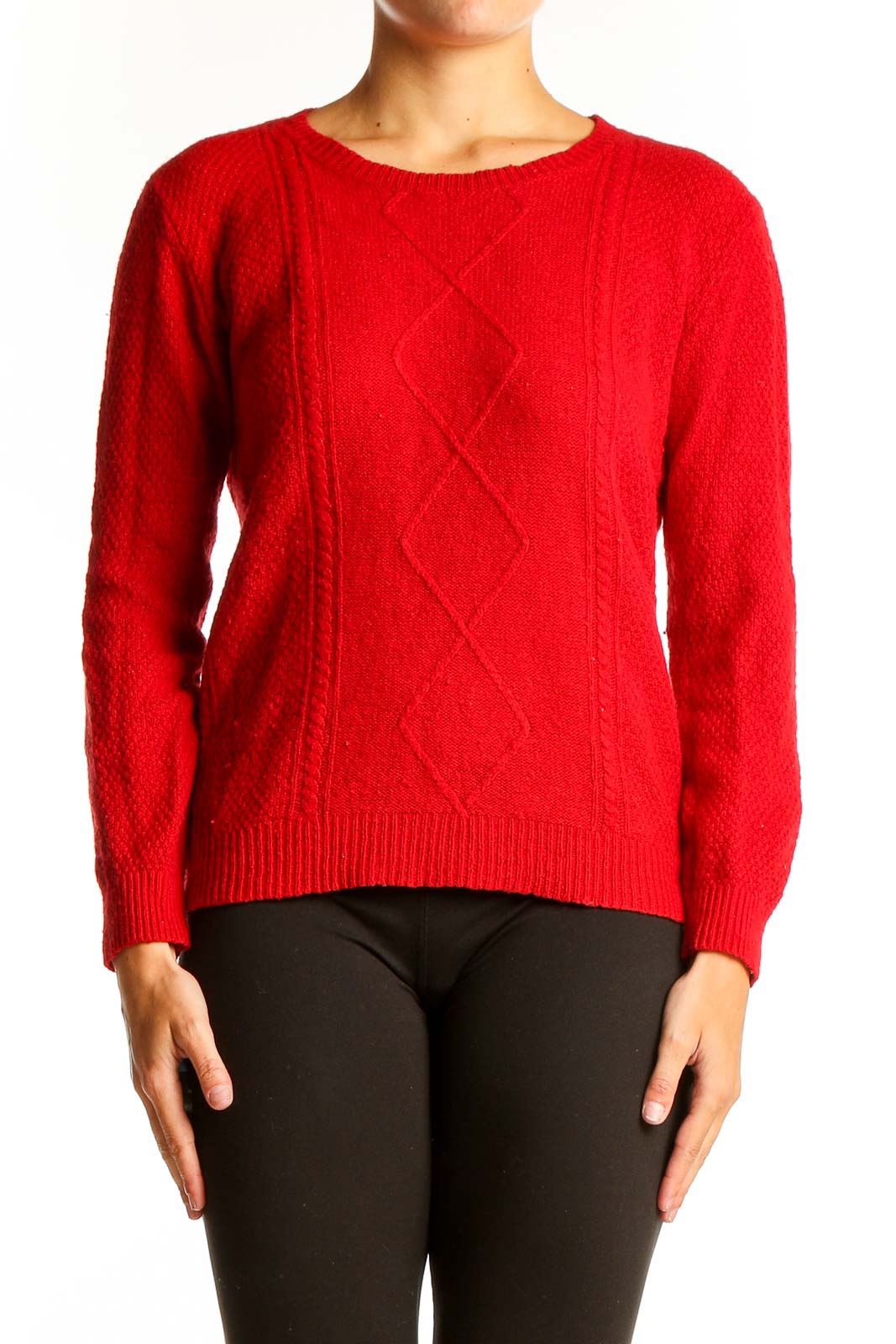 Red Cable Knit Crewneck Sweater Front
