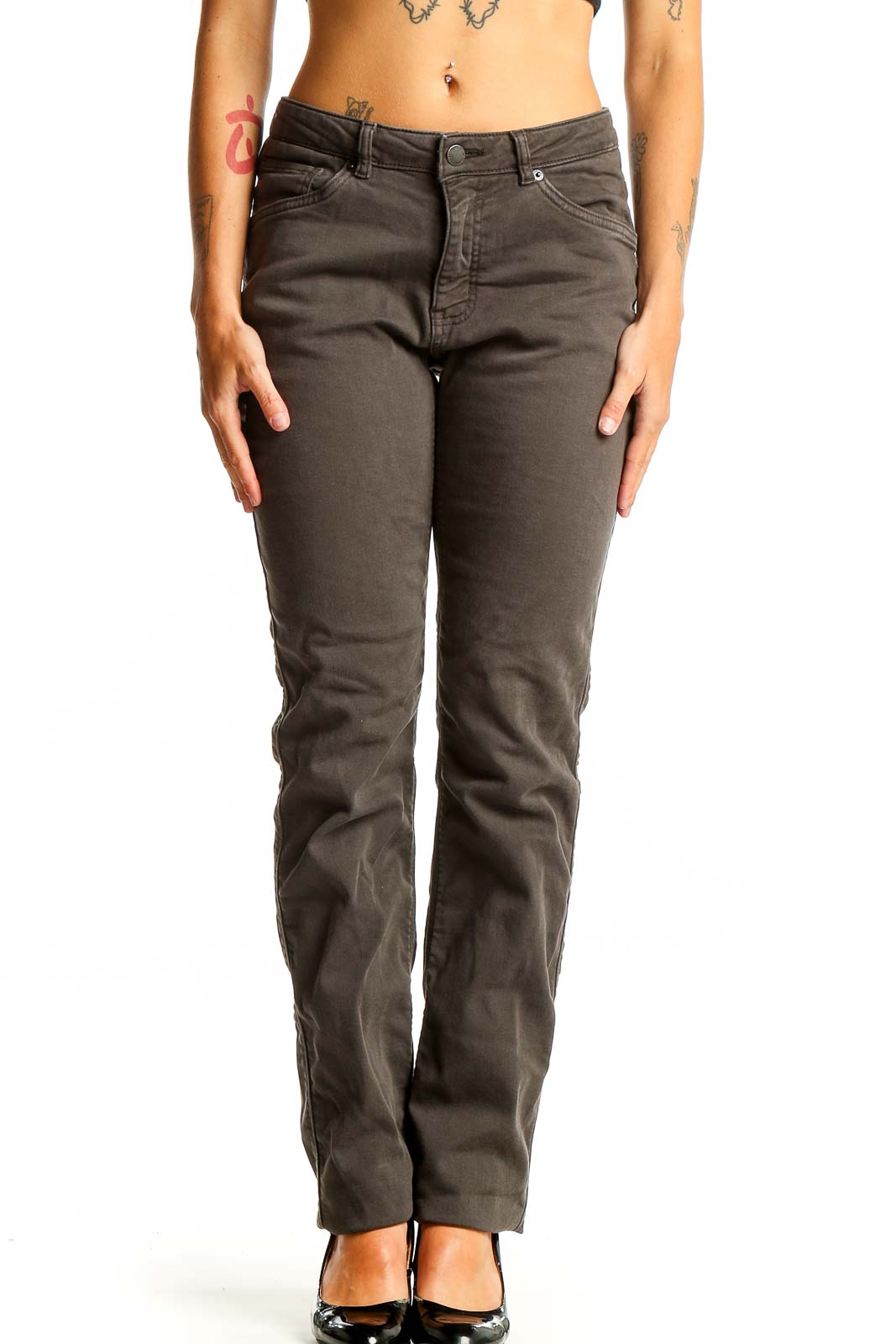 Brown Straight Leg Denim Jeans Front