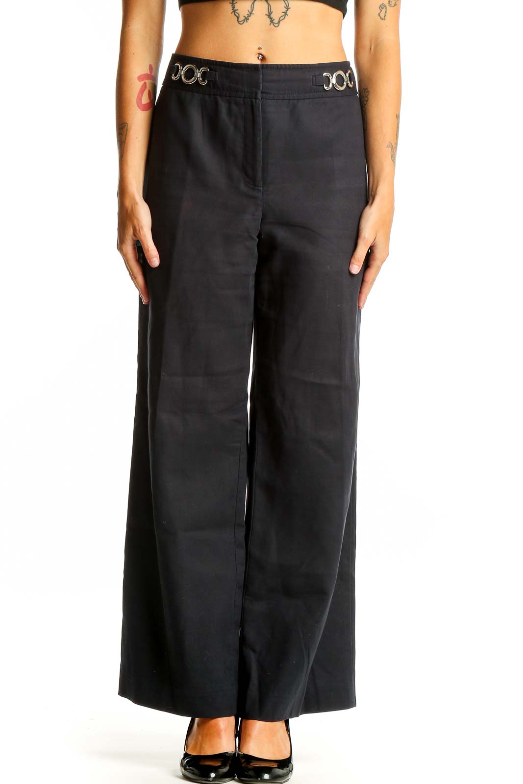 Black Wide-Leg Acetate Pants Front