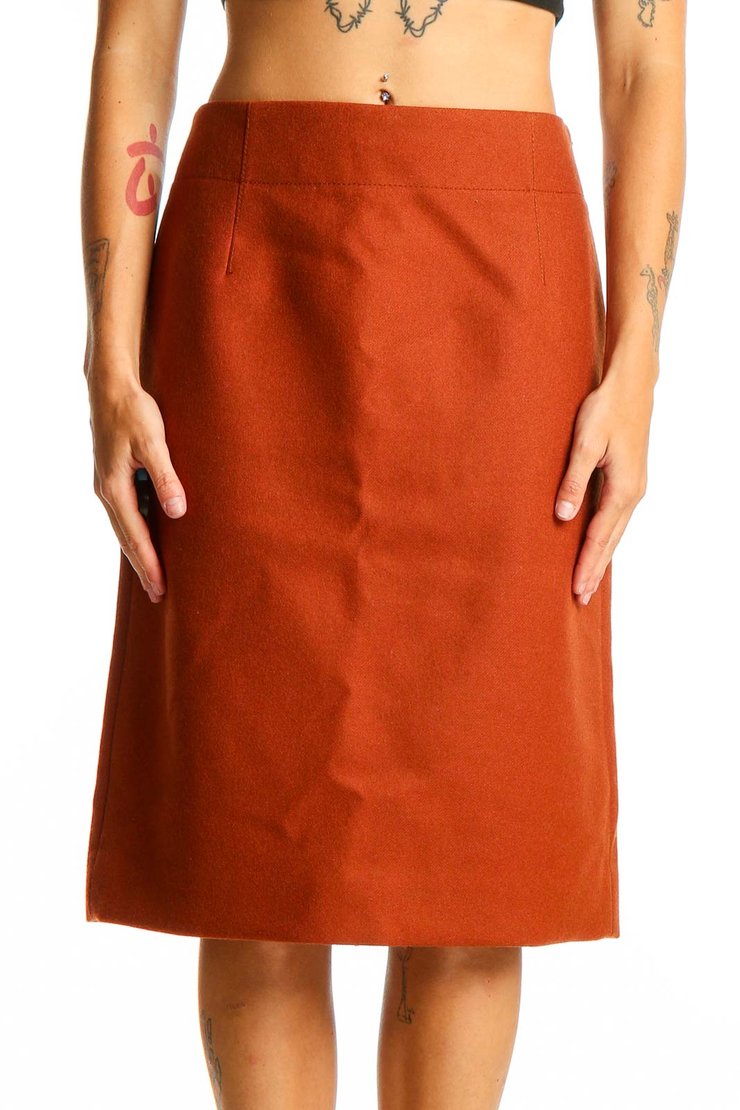 Rust Wool-Blend Pencil Skirt Front