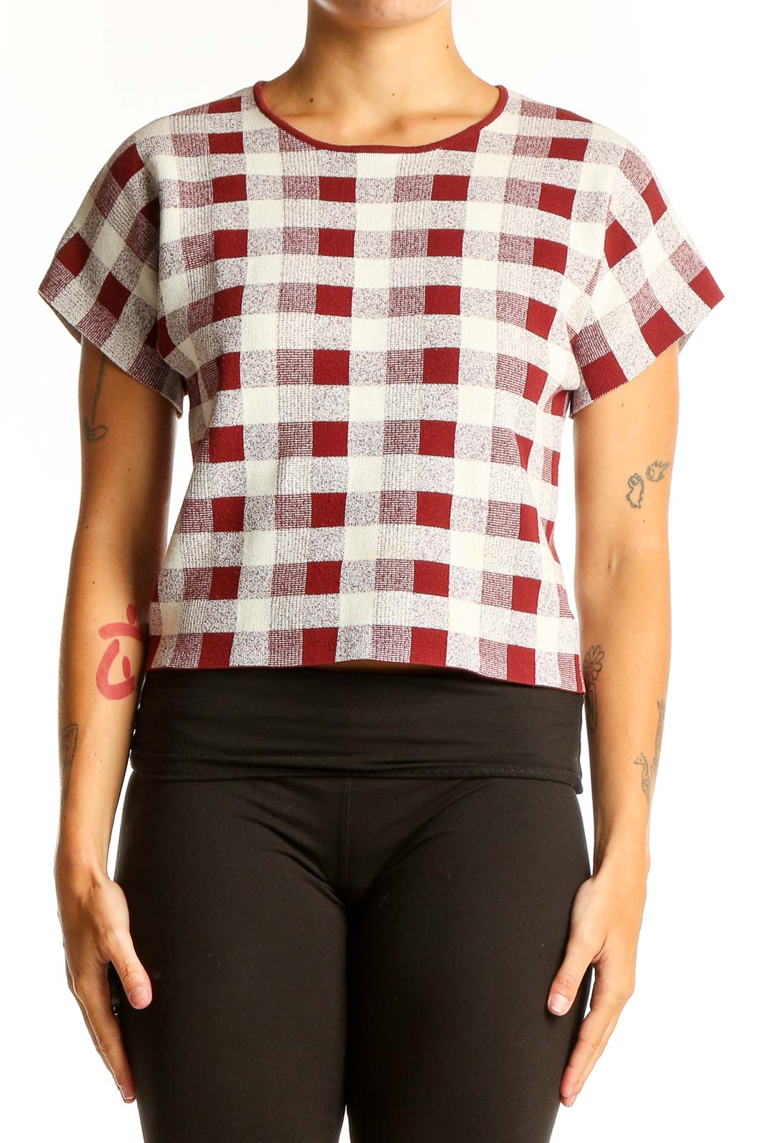 Red and White Checkered Crop Top Front