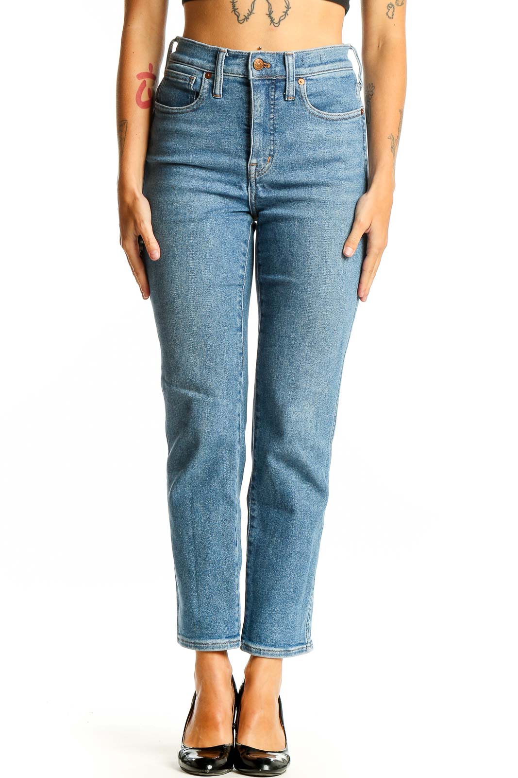 Light Blue High-Waisted Straight Leg Jeans Front