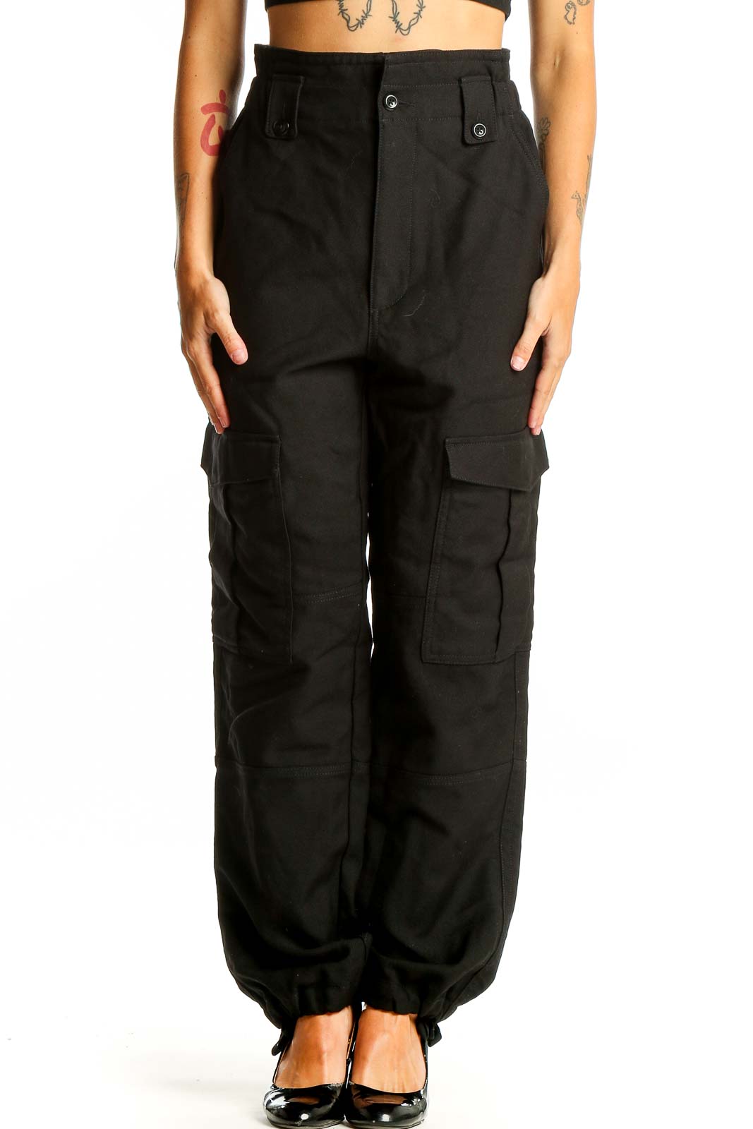 Black Wool Cargo Pants Front
