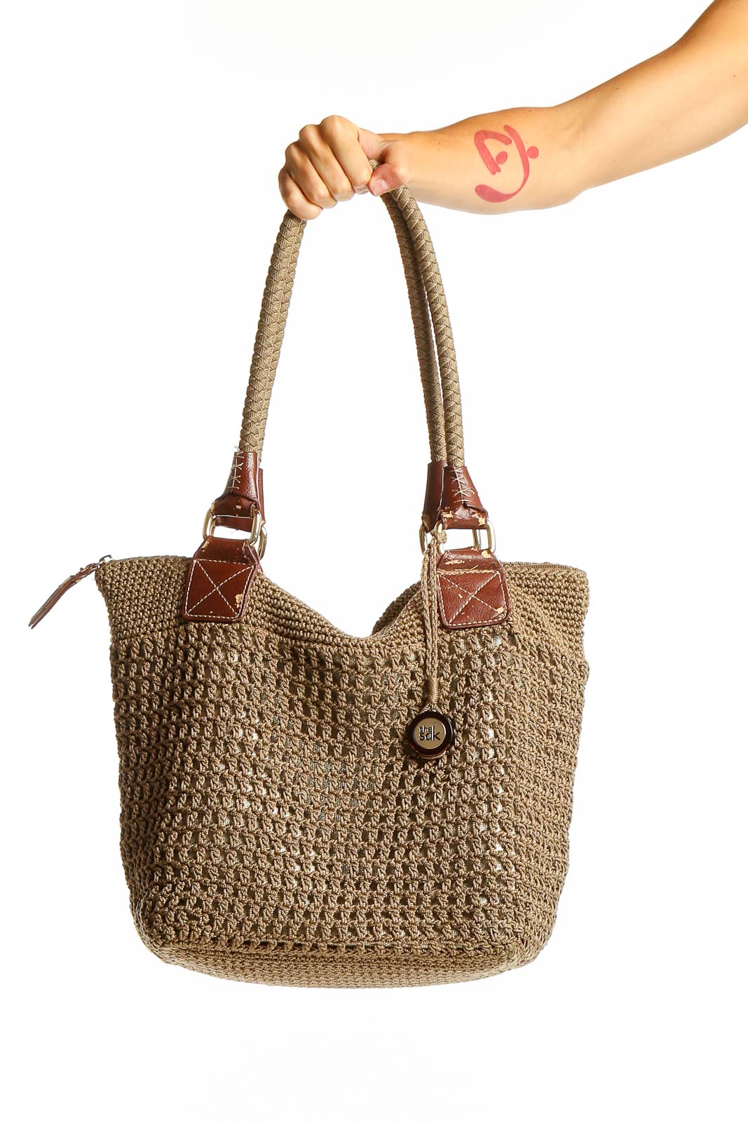 Tan Woven Polypropylene Shoulder Bag Front