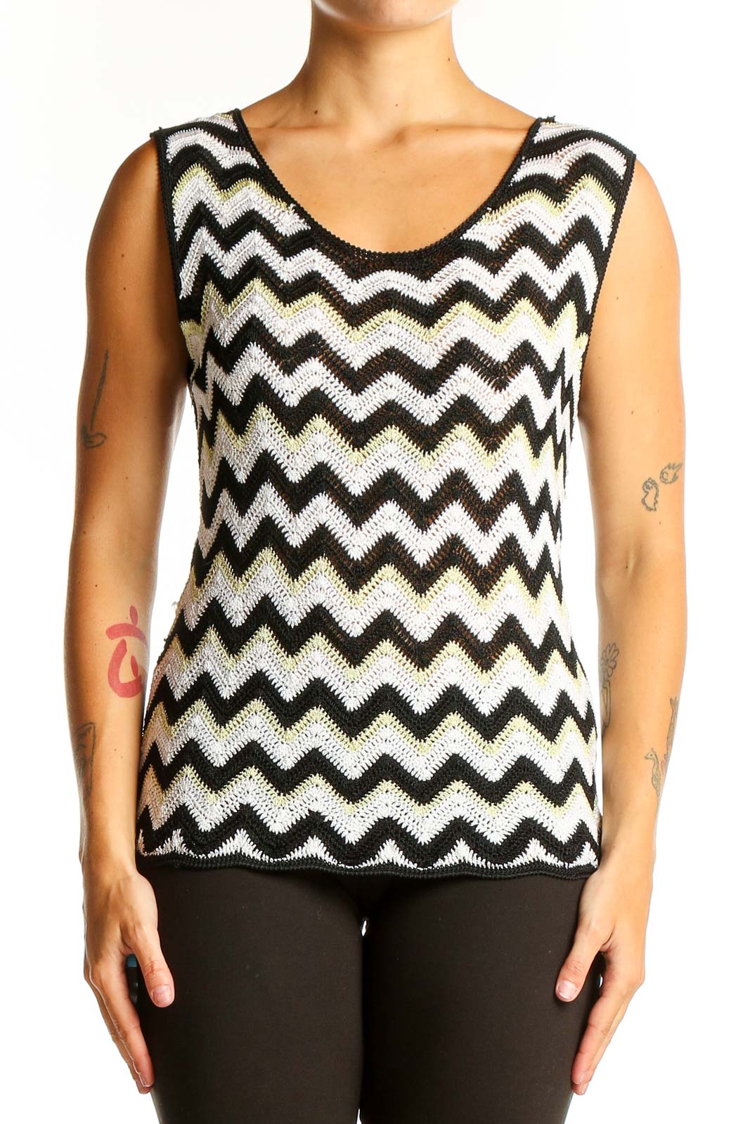 Black and White Chevron Knit Tank Top Front
