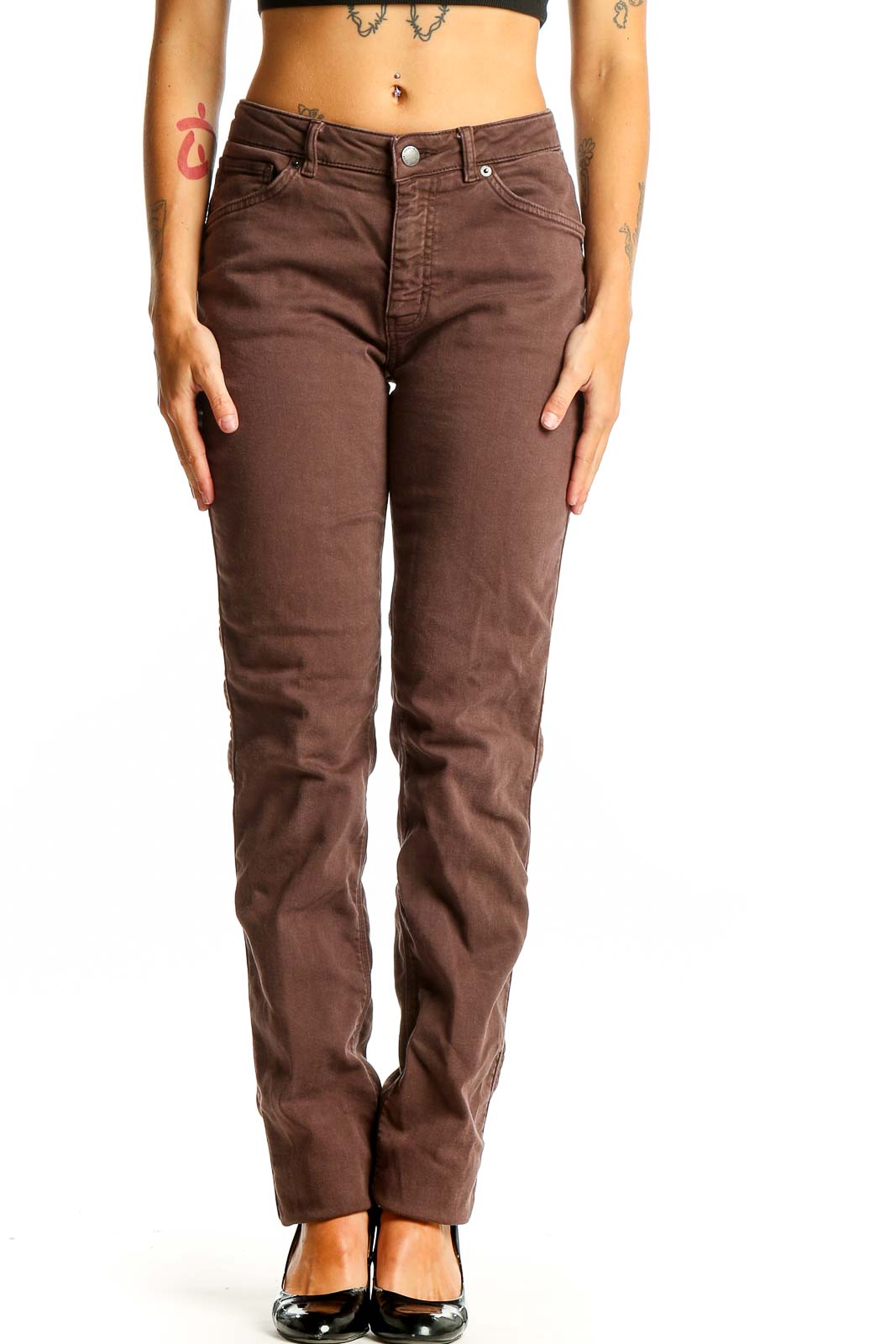 Brown Straight Leg Denim Jeans Front