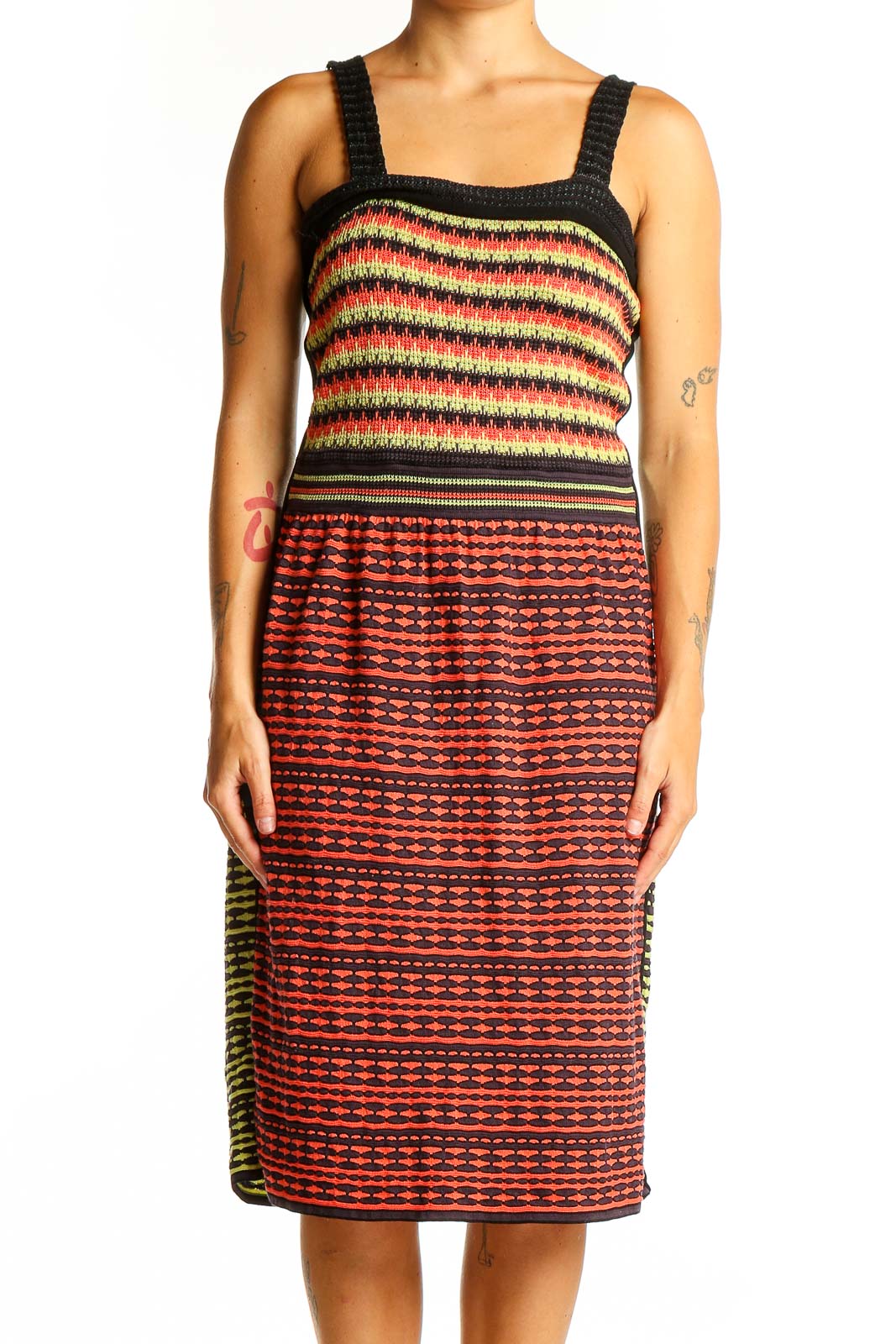 Multicolor Striped Knit Midi Dress Front