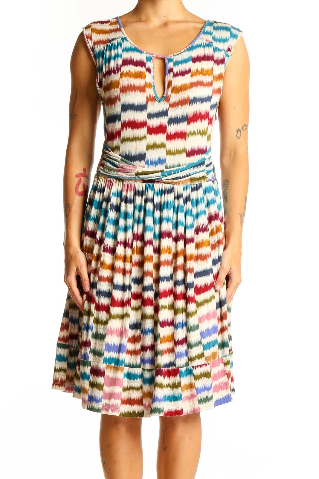 Multicolor Striped Sleeveless Midi Dress Front