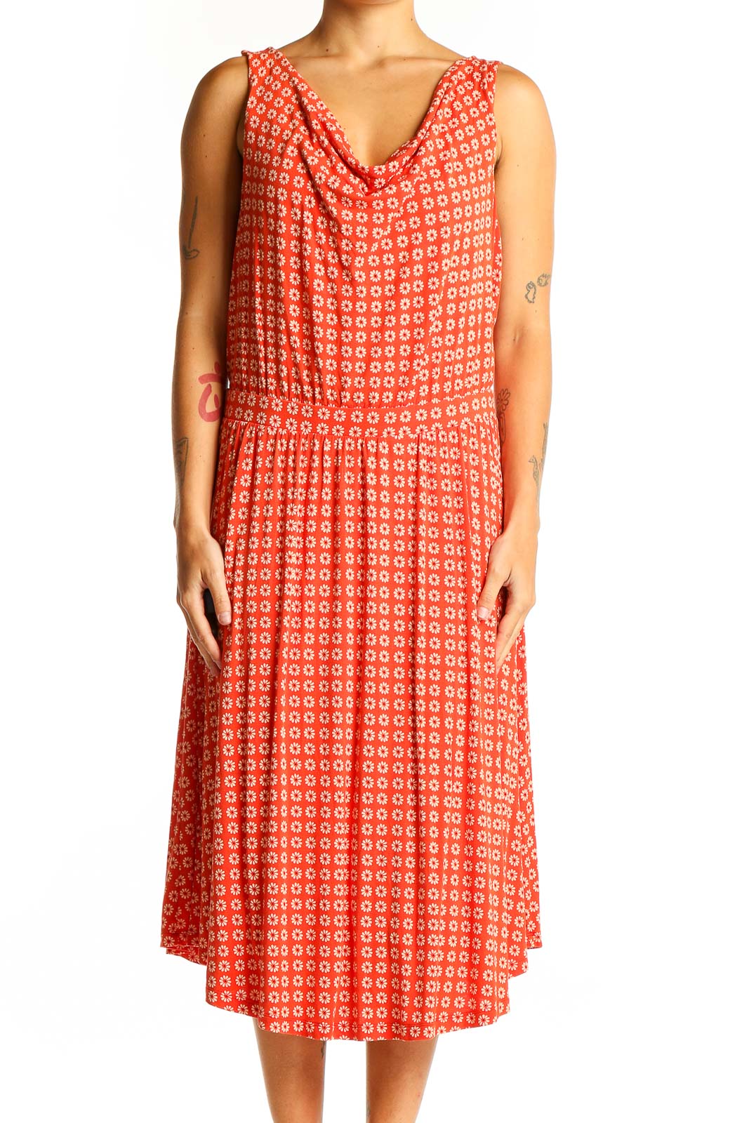 Red Geometric Print Midi Dress Front
