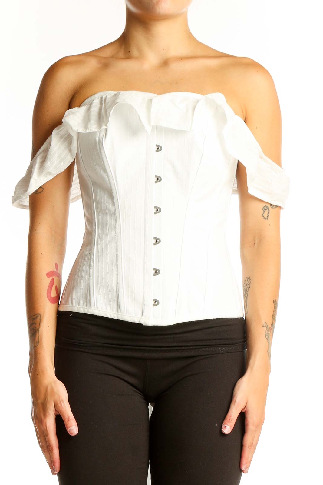 White Off-Shoulder Corset Top Front