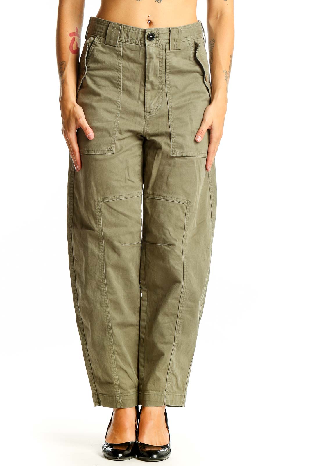 Olive Green Utility Cargo Pants Front