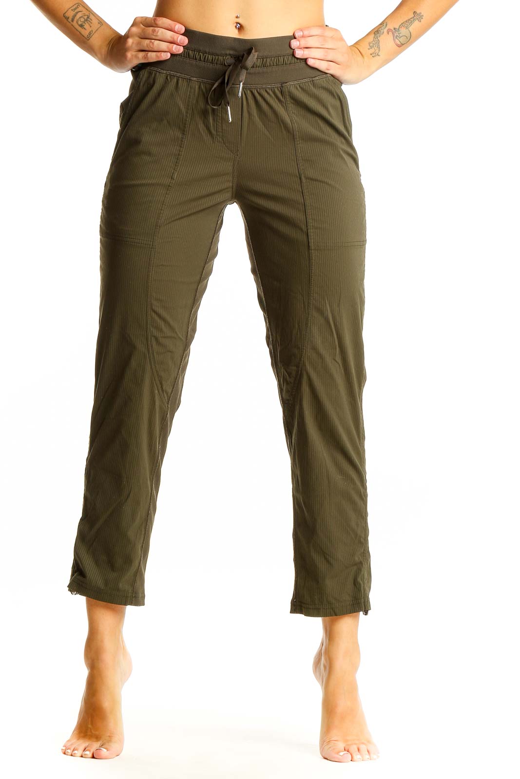 Olive Green Drawstring Cropped Pants Front