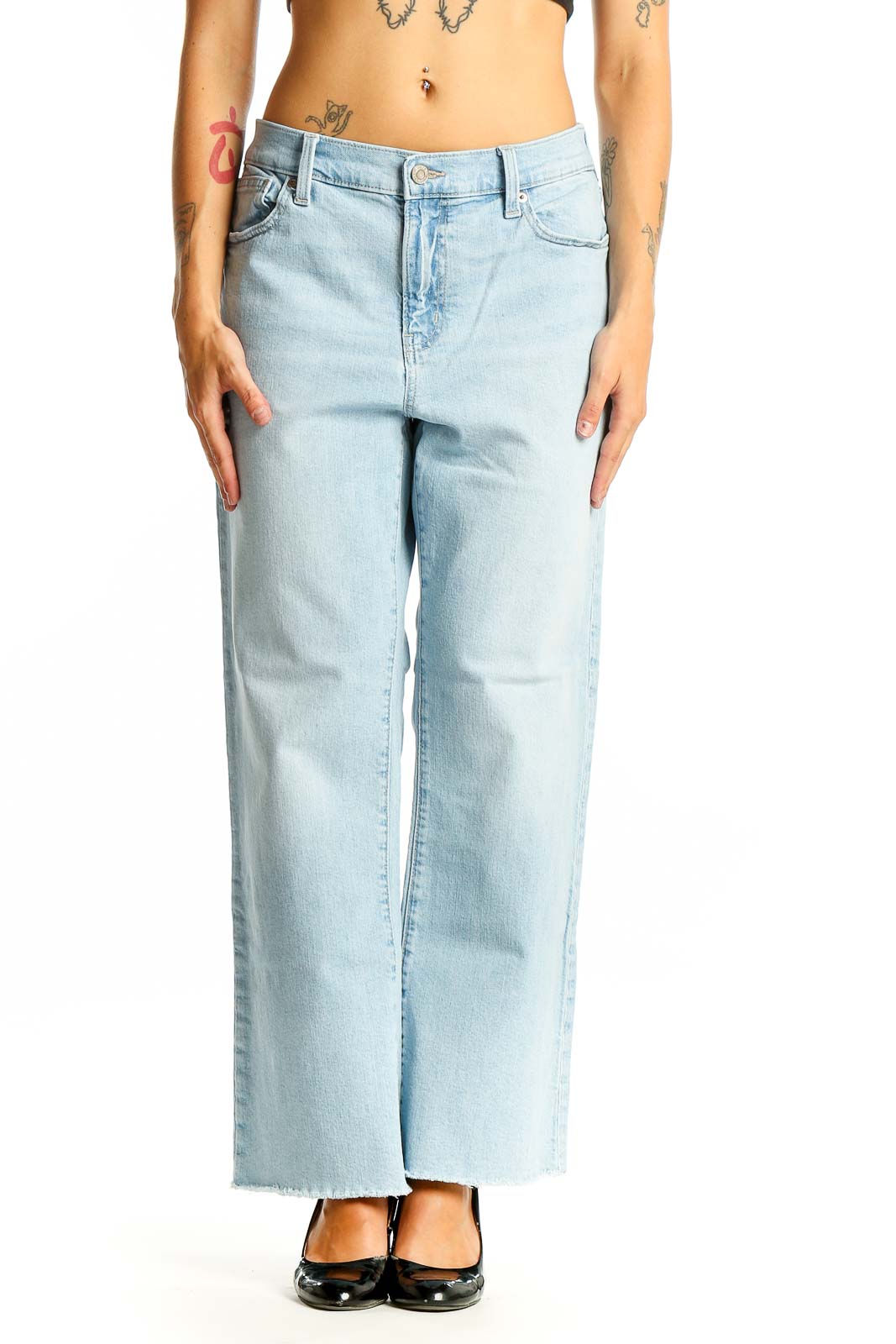 Light Blue Wide-Leg Denim Jeans Front