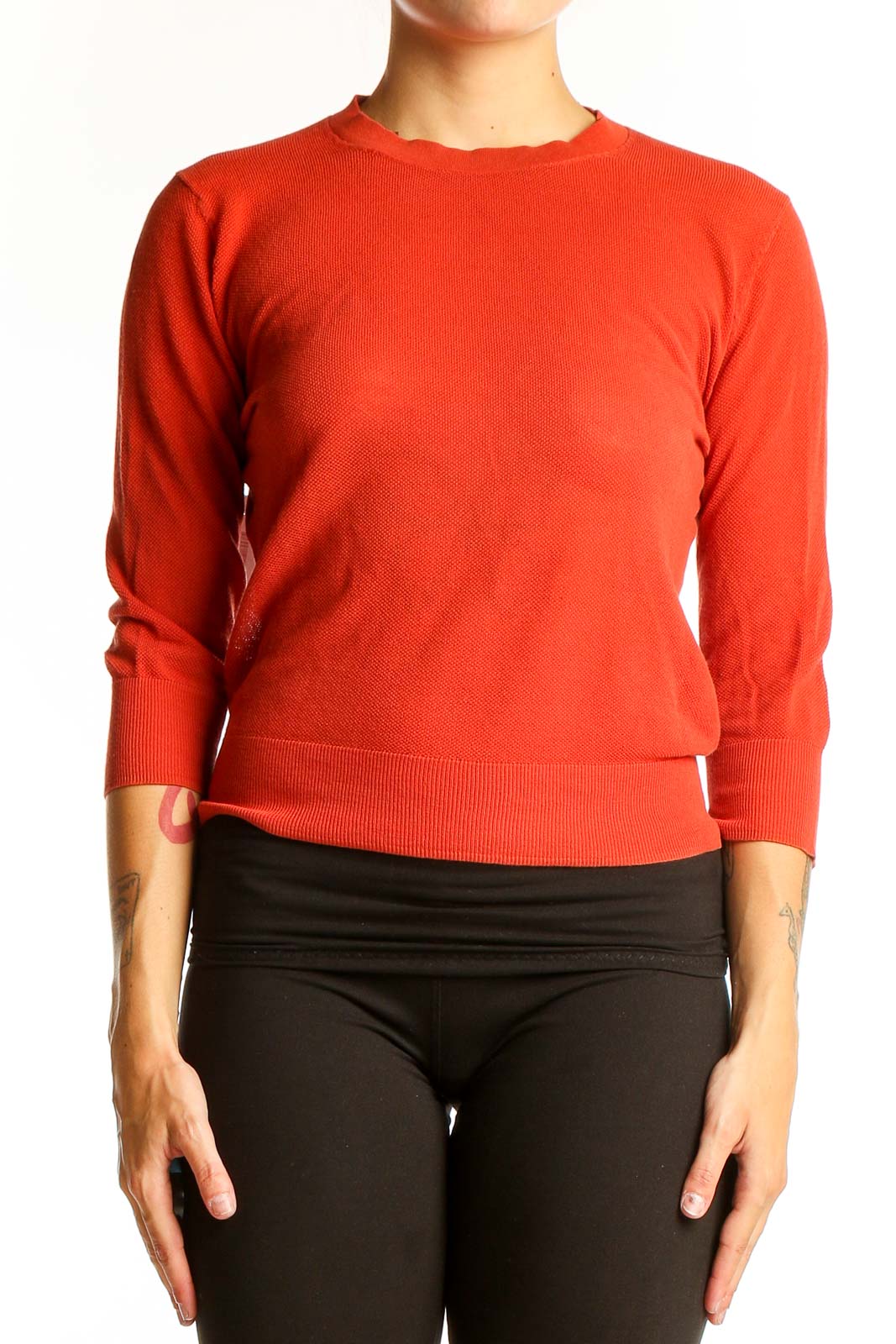 Red Cotton Crew Neck Sweater Front